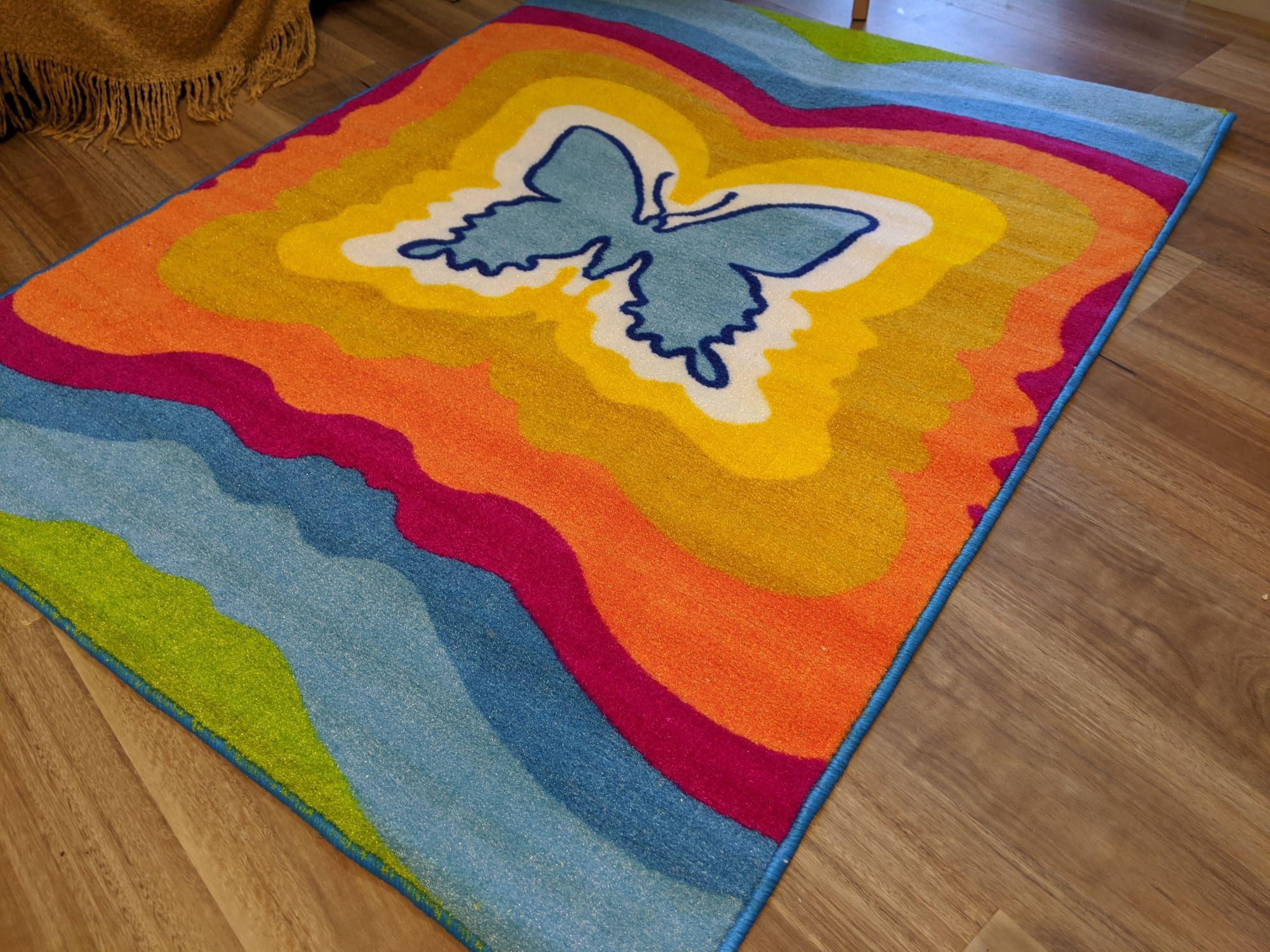 Fluro Butterfly kids rug