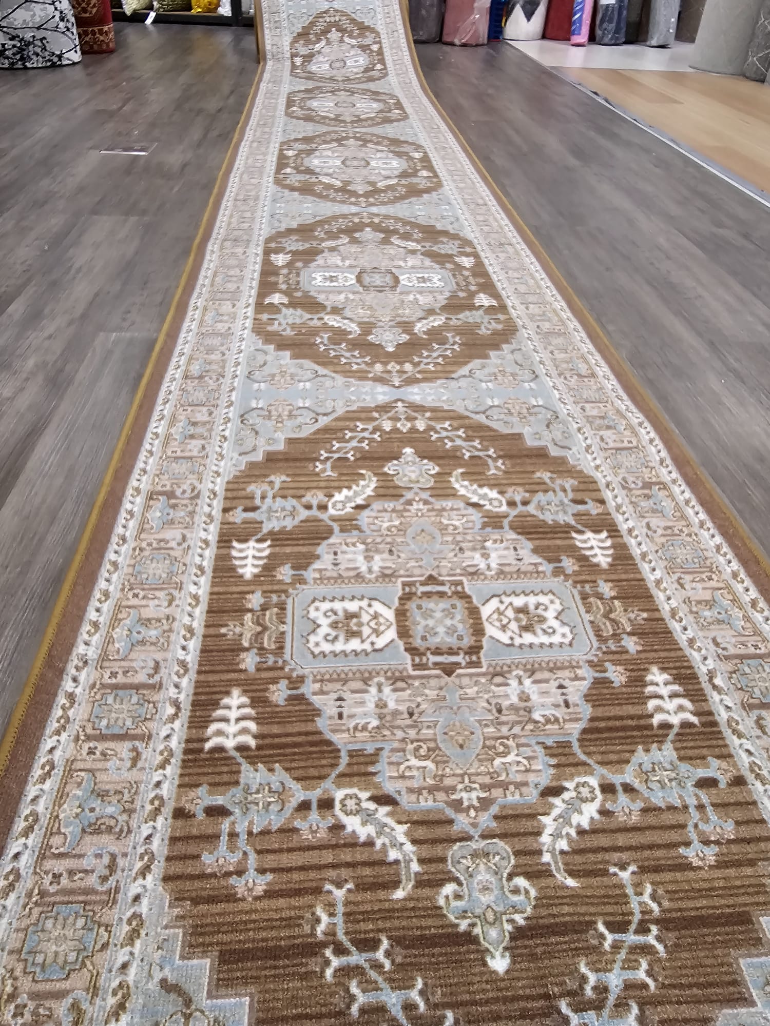 Gabe medallion brown hallway runner 67cm Wide
