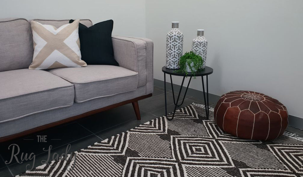 Bohemian Brown Charcoal Diamond Hand-Loomed Textured Rug