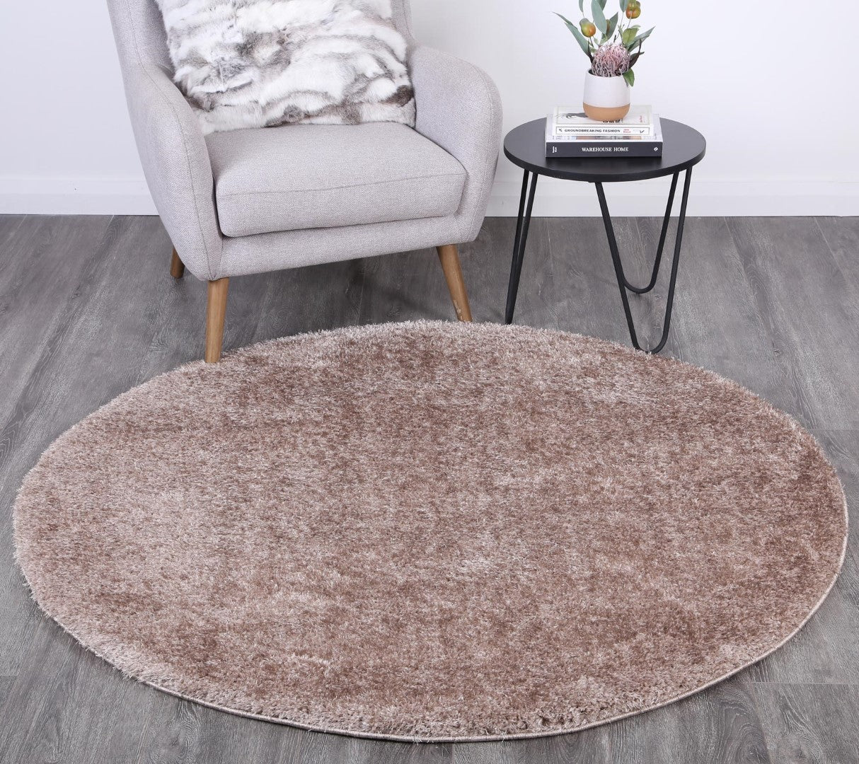 Puffy Soft Shag Round Rug beige