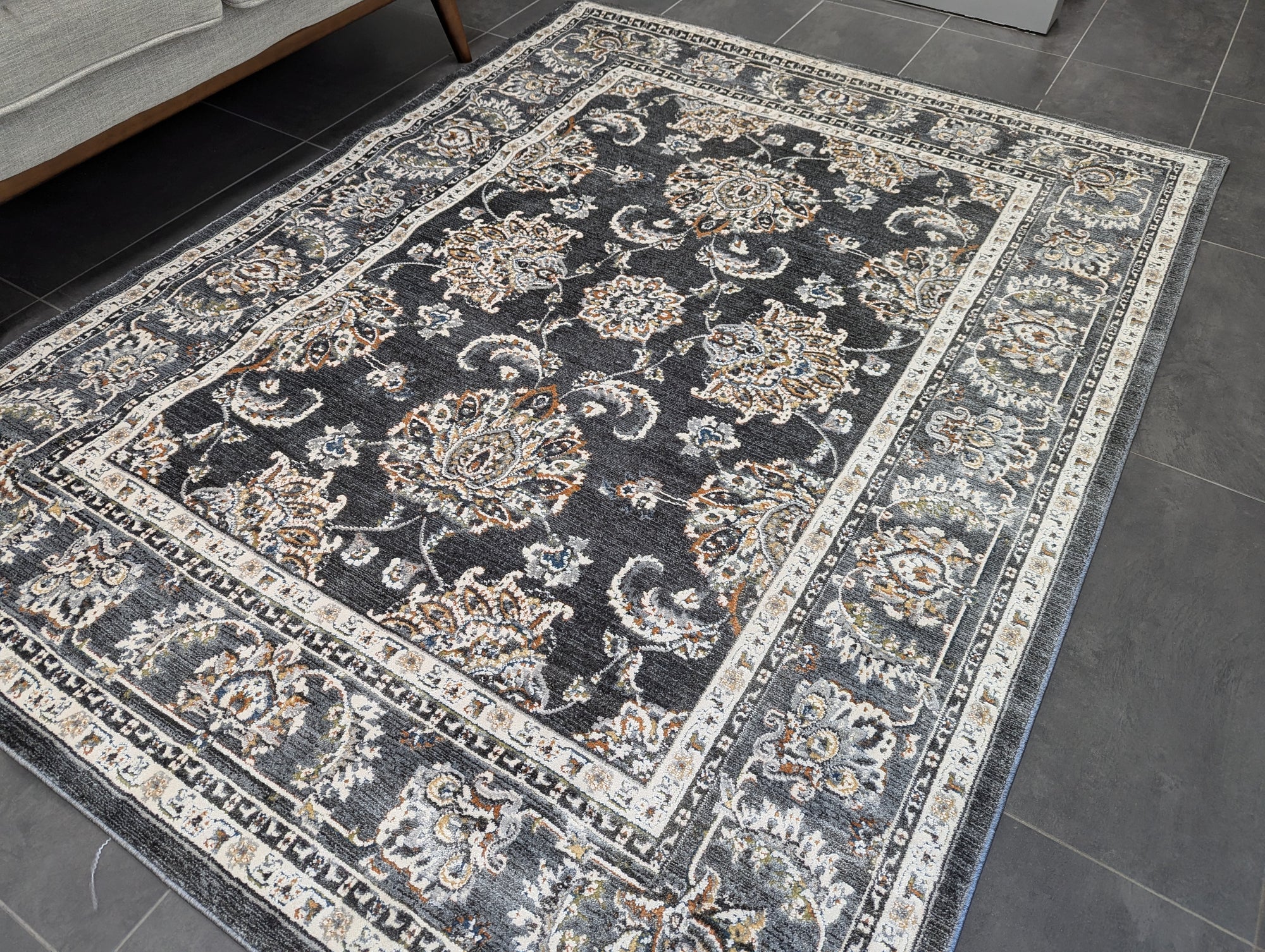 Fruzan Charcoal Oriental Bordered  150 x 220 cm