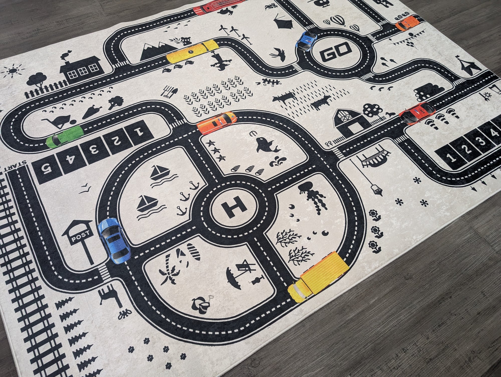 white roads city kids rug