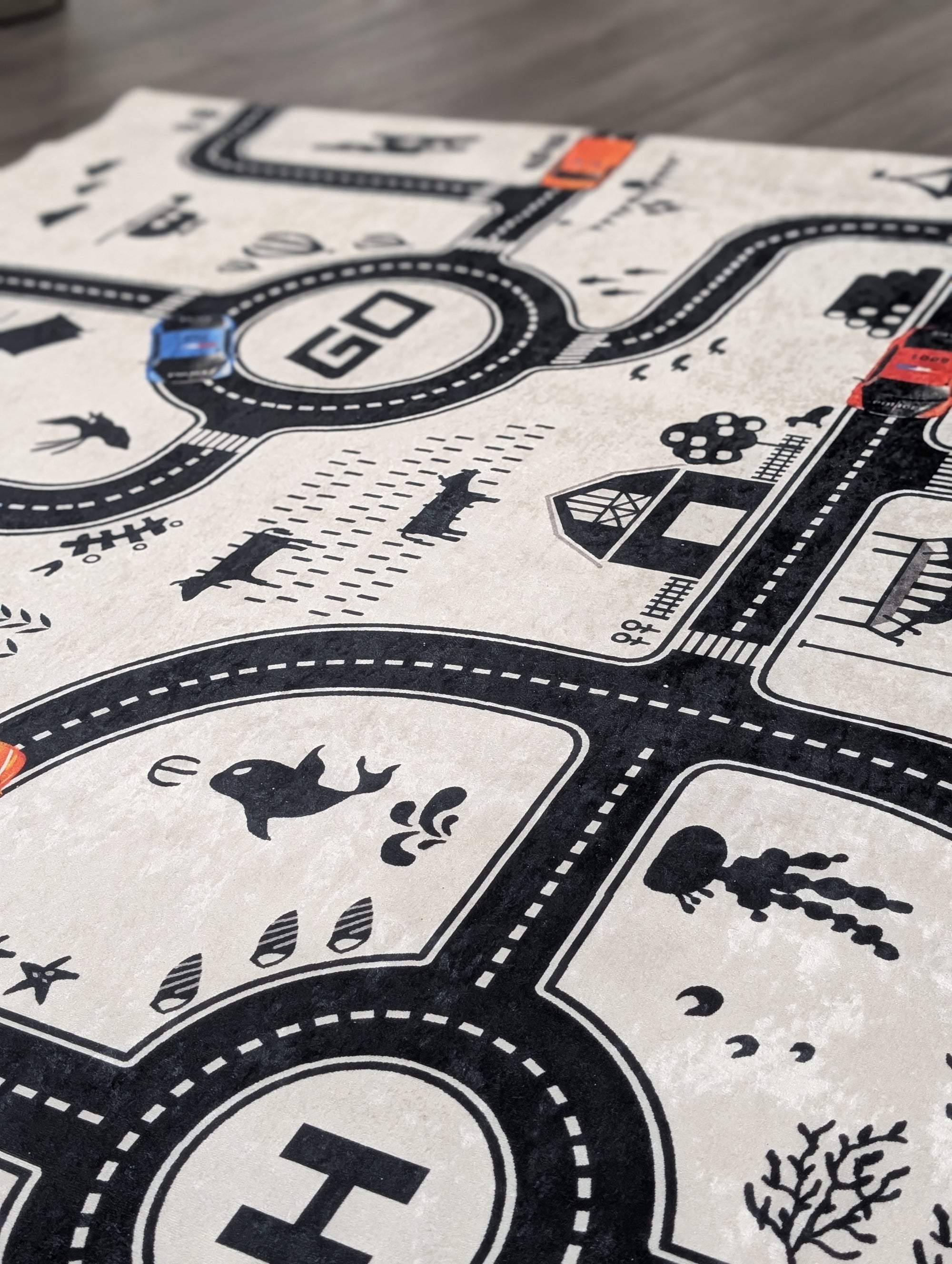 white roads city kids rug