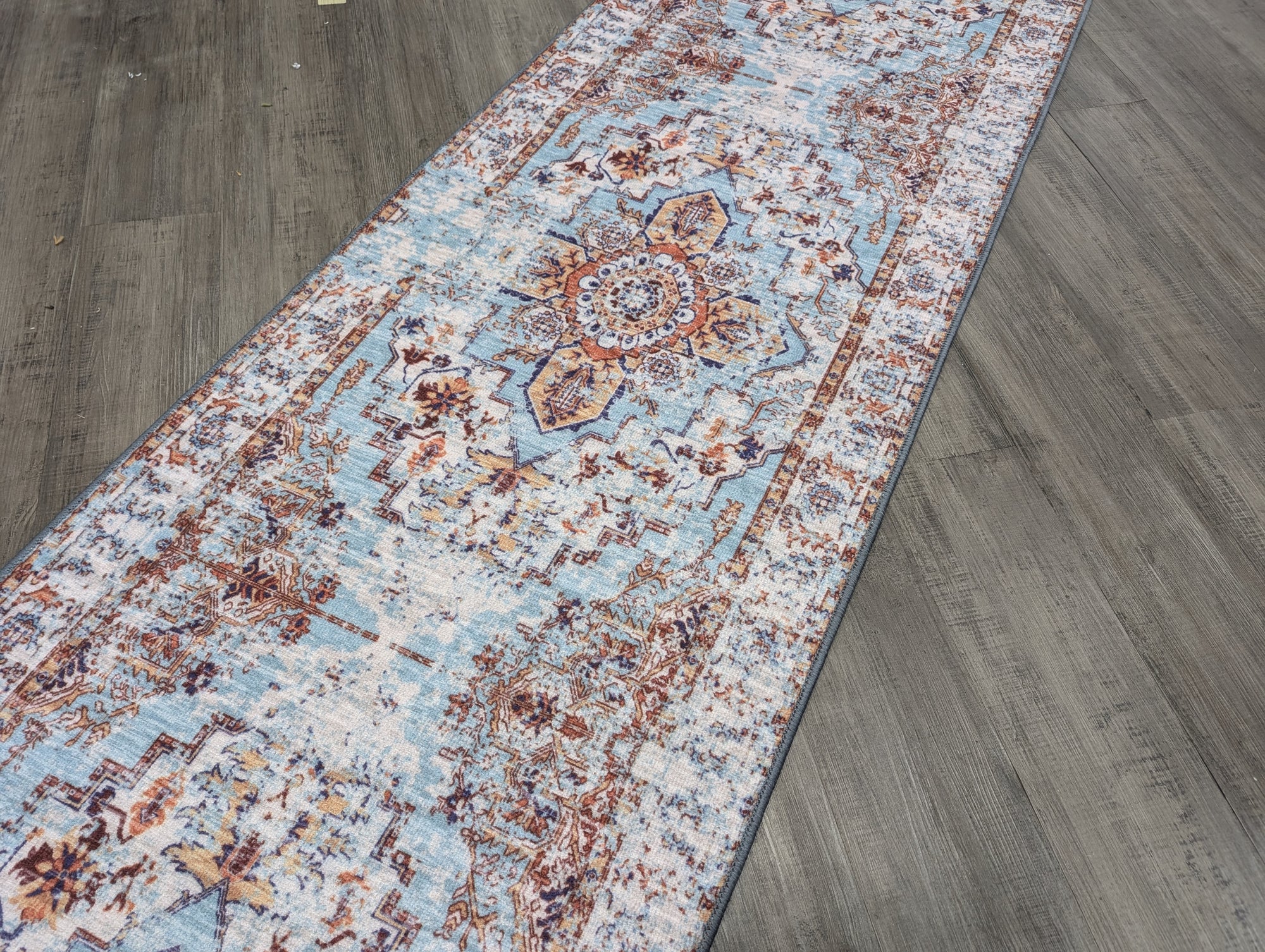 Gabe medallion blue multi transitional hallway runner 67cm Wide