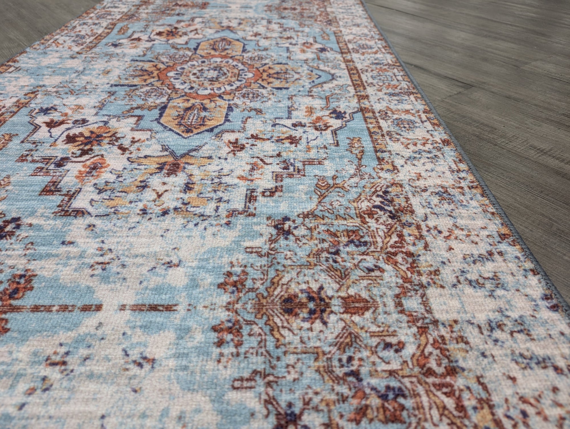 Gabe medallion blue multi transitional hallway runner 67cm Wide
