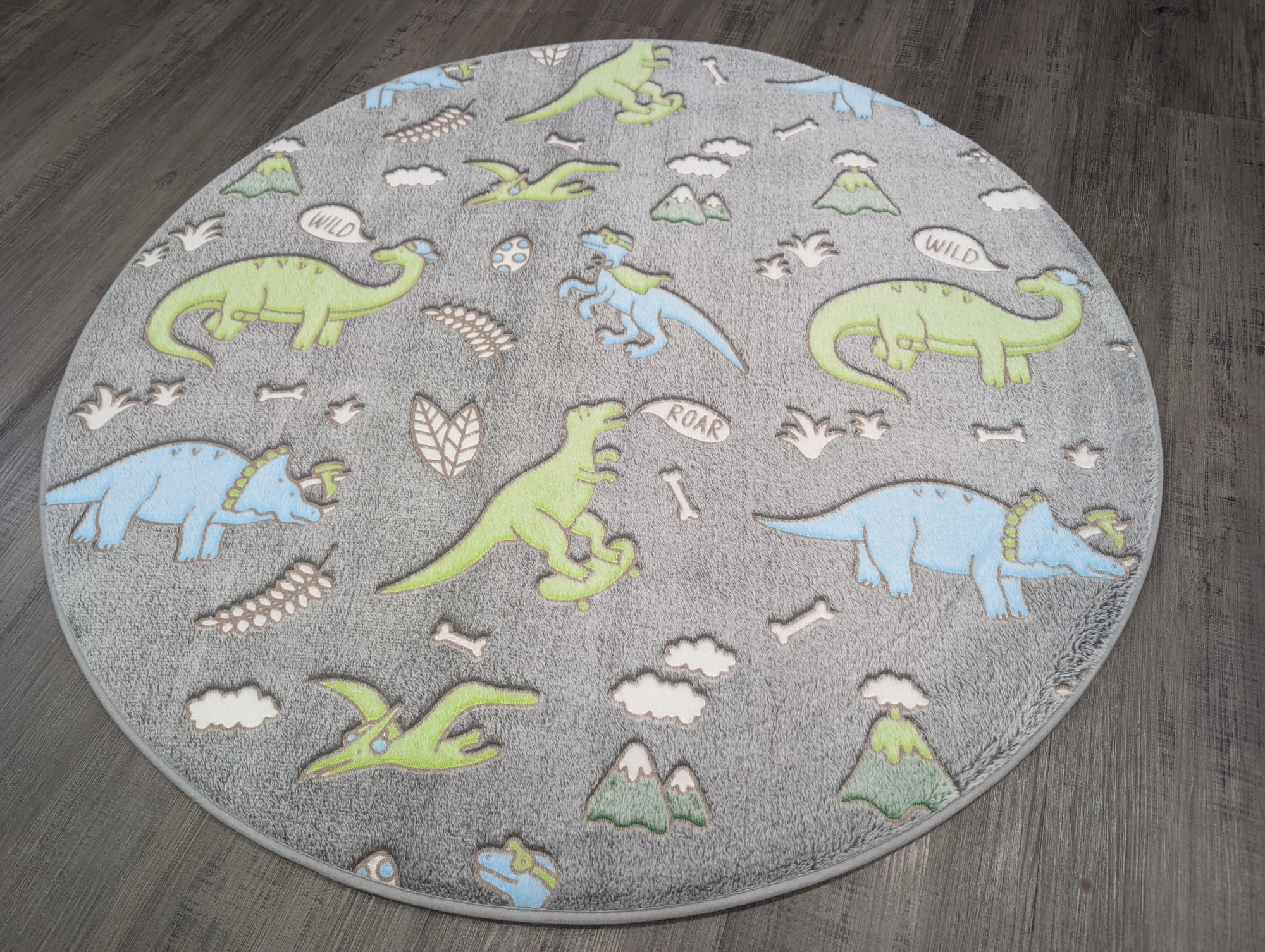 Dinosaurs circle Glow in the dark kids rug
