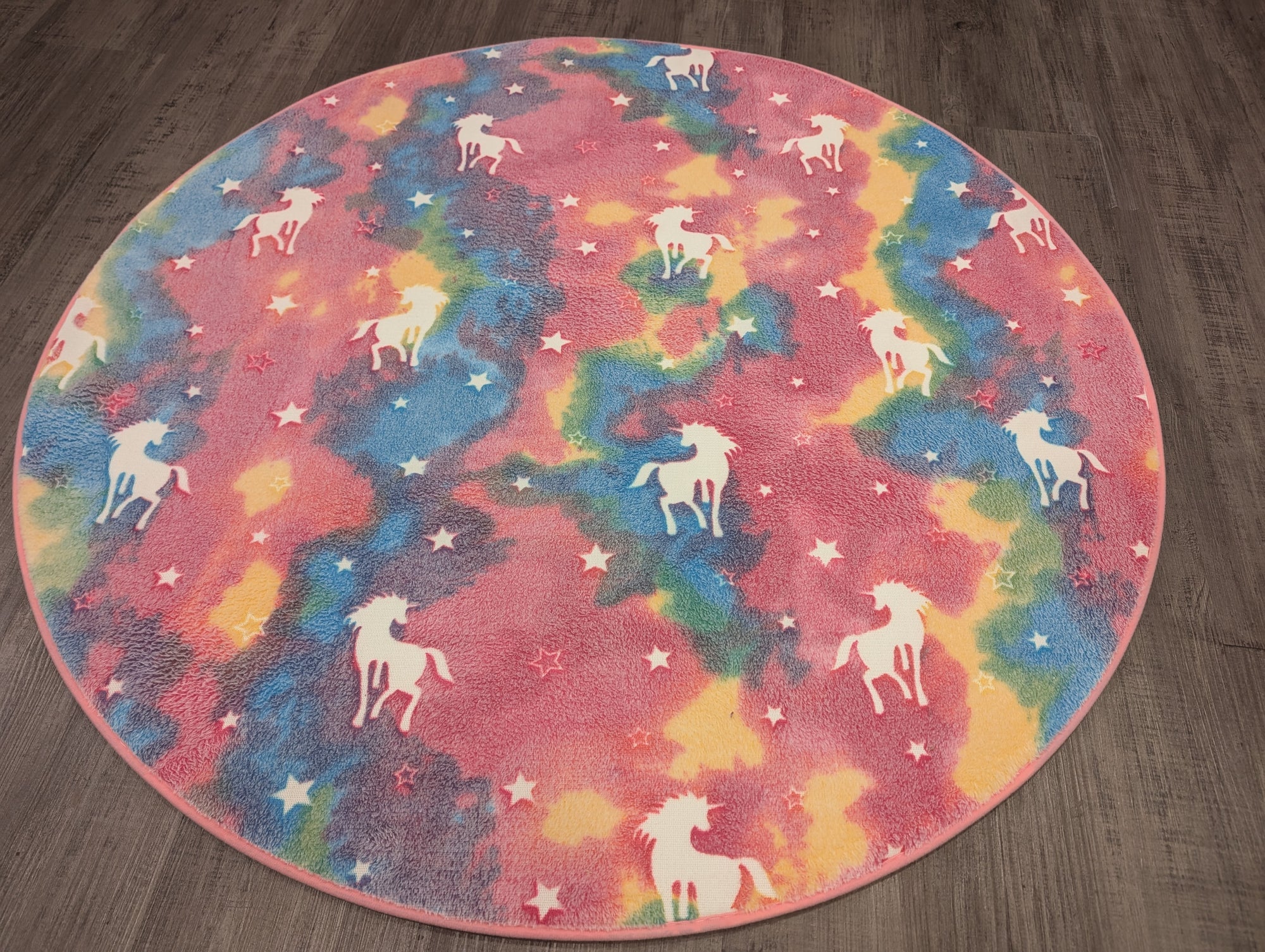 Unicorn pink circle Glow in the dark kids rug