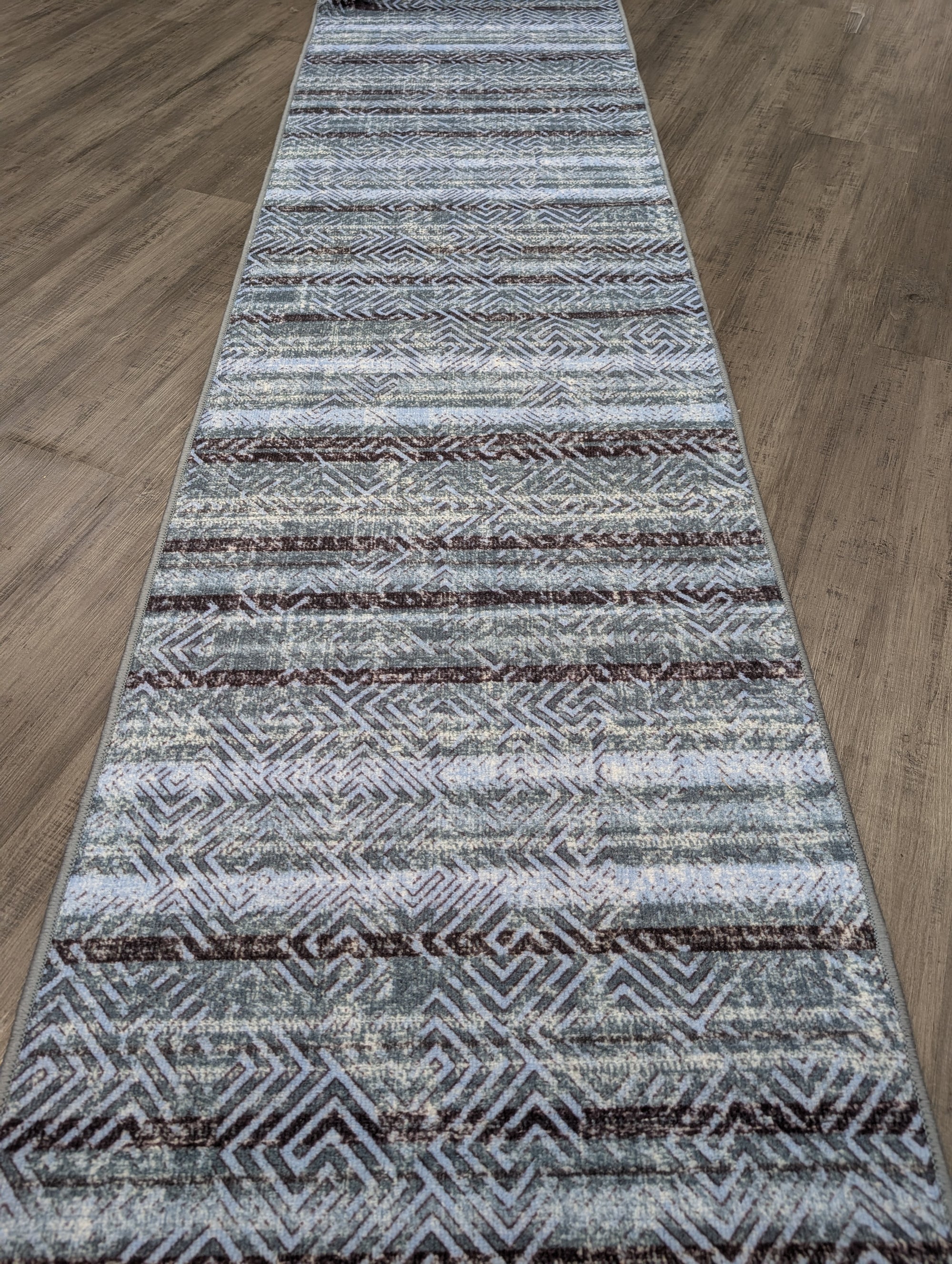 Gabe blue faded lined hallway runner 80 cm Wide