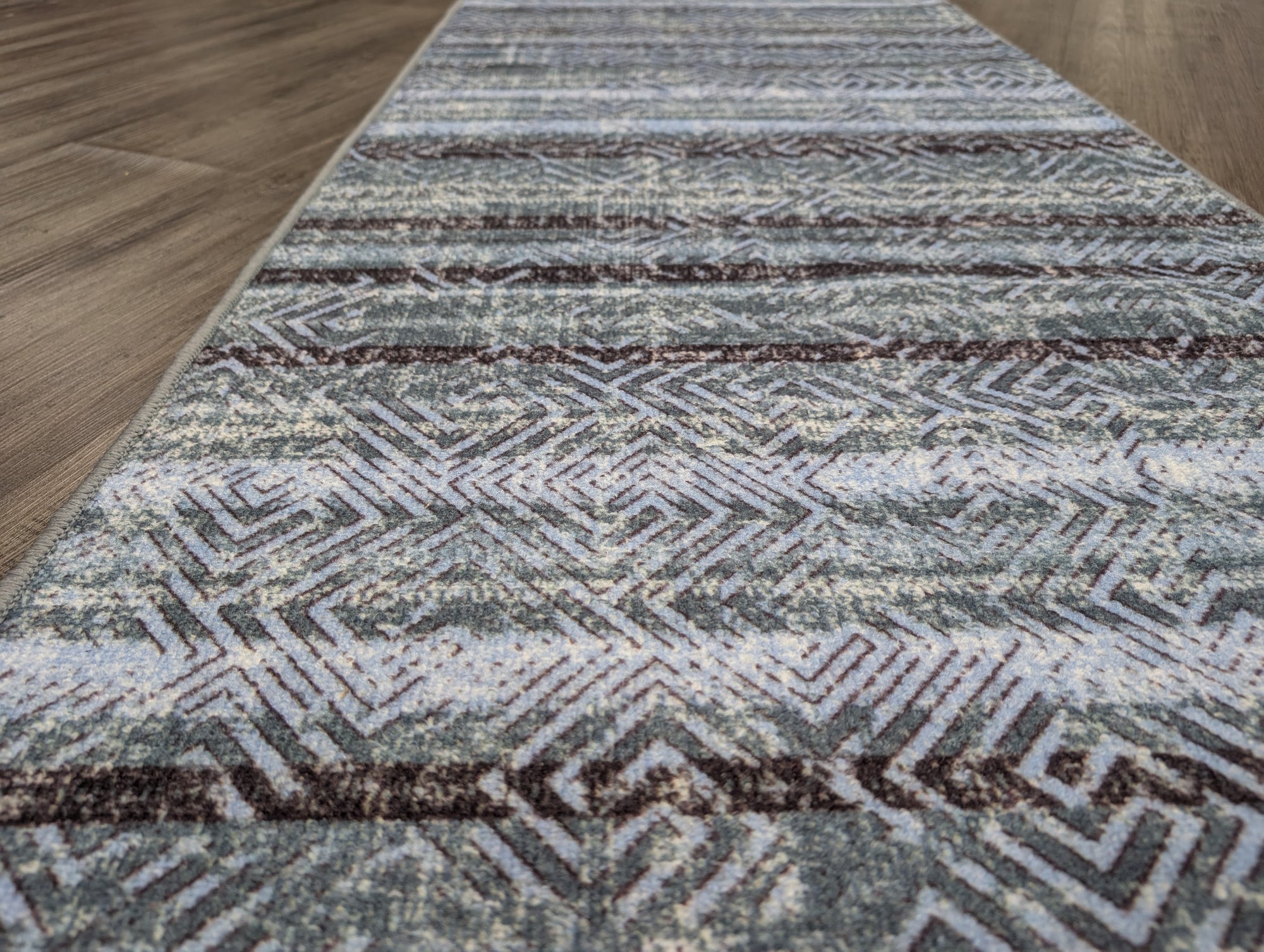 Gabe blue faded lined hallway runner 80 cm Wide