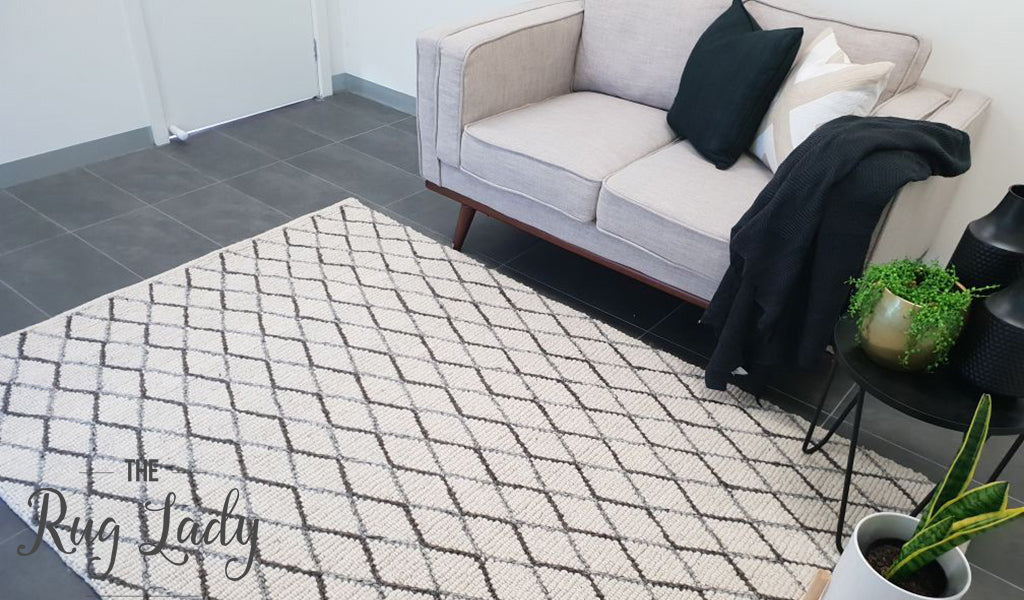 Civic Ivory Diamond Hand Woven Wool Rug