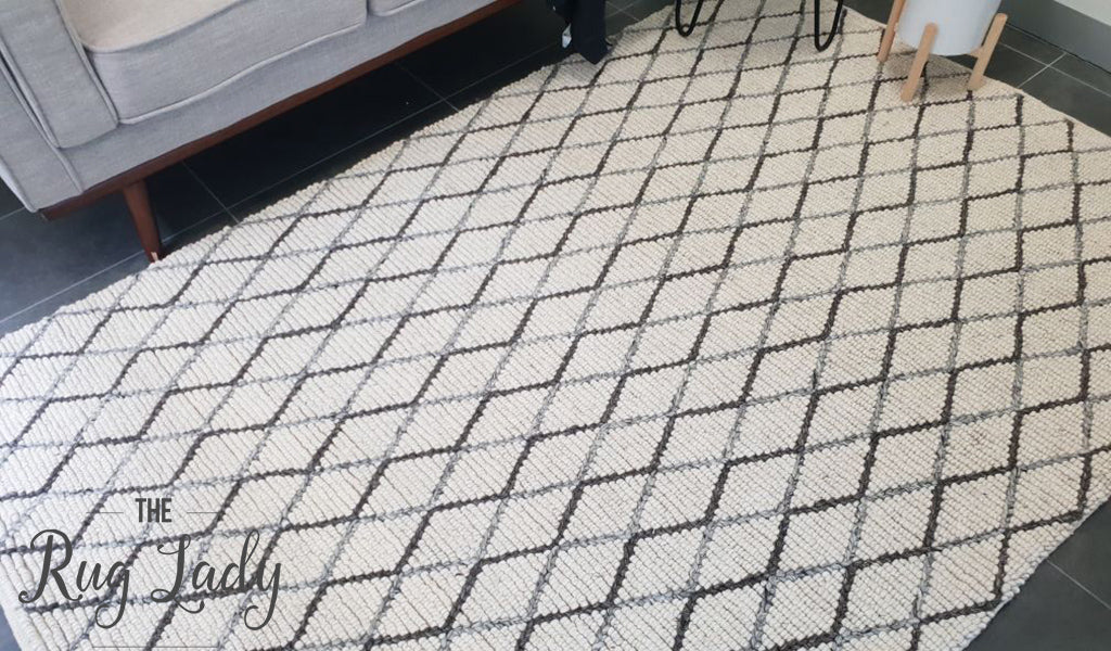 Civic Ivory Diamond Hand Woven Wool Rug