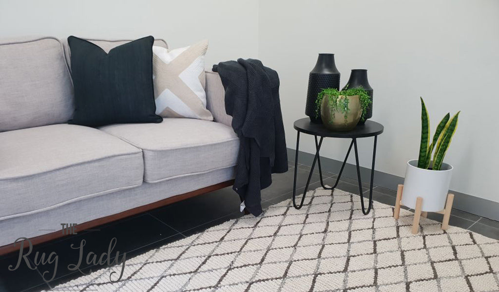 Civic Ivory Diamond Hand Woven Wool Rug