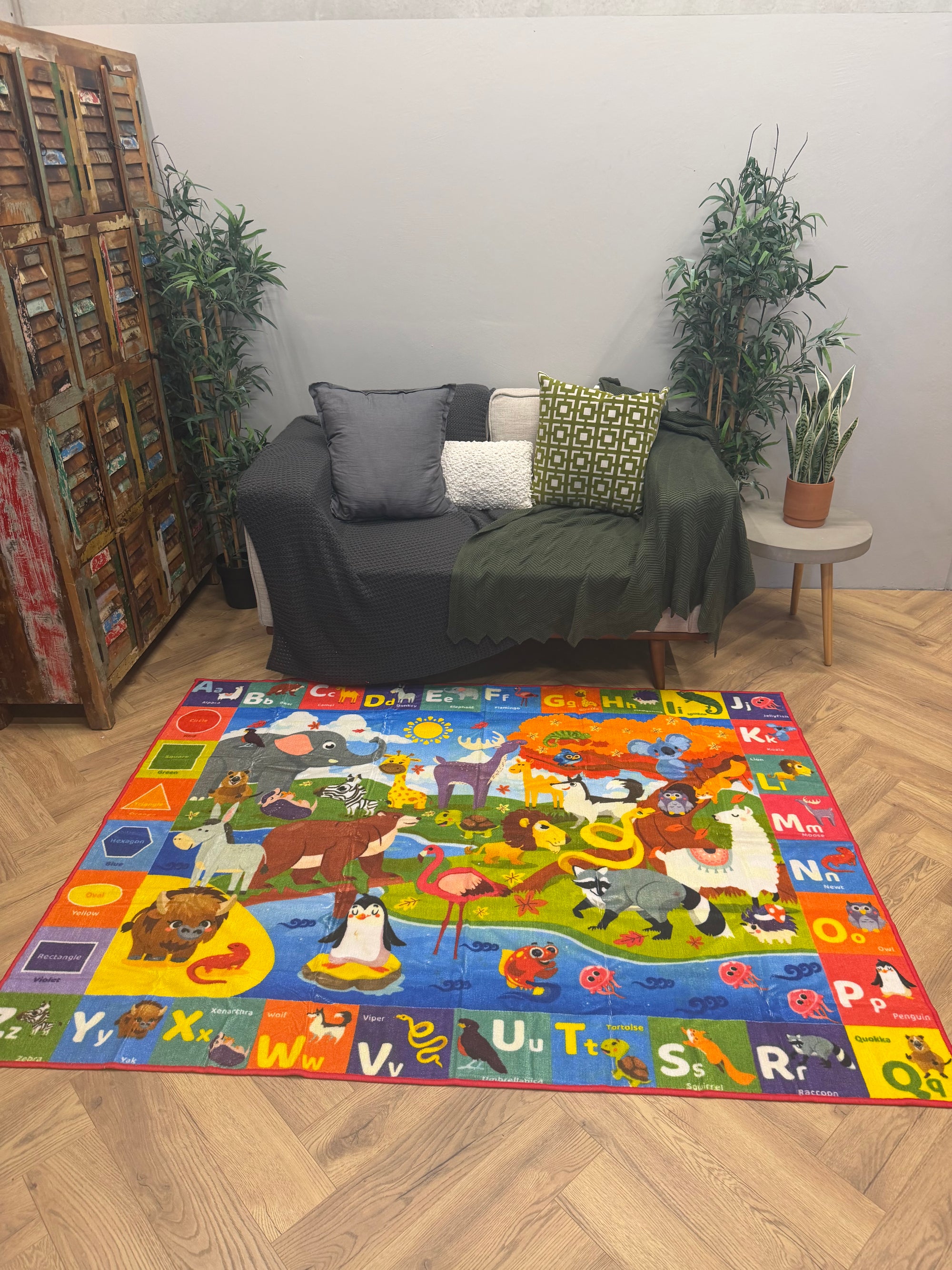 Kids Alphabet Animal Safari Educational Rug 200x100cm