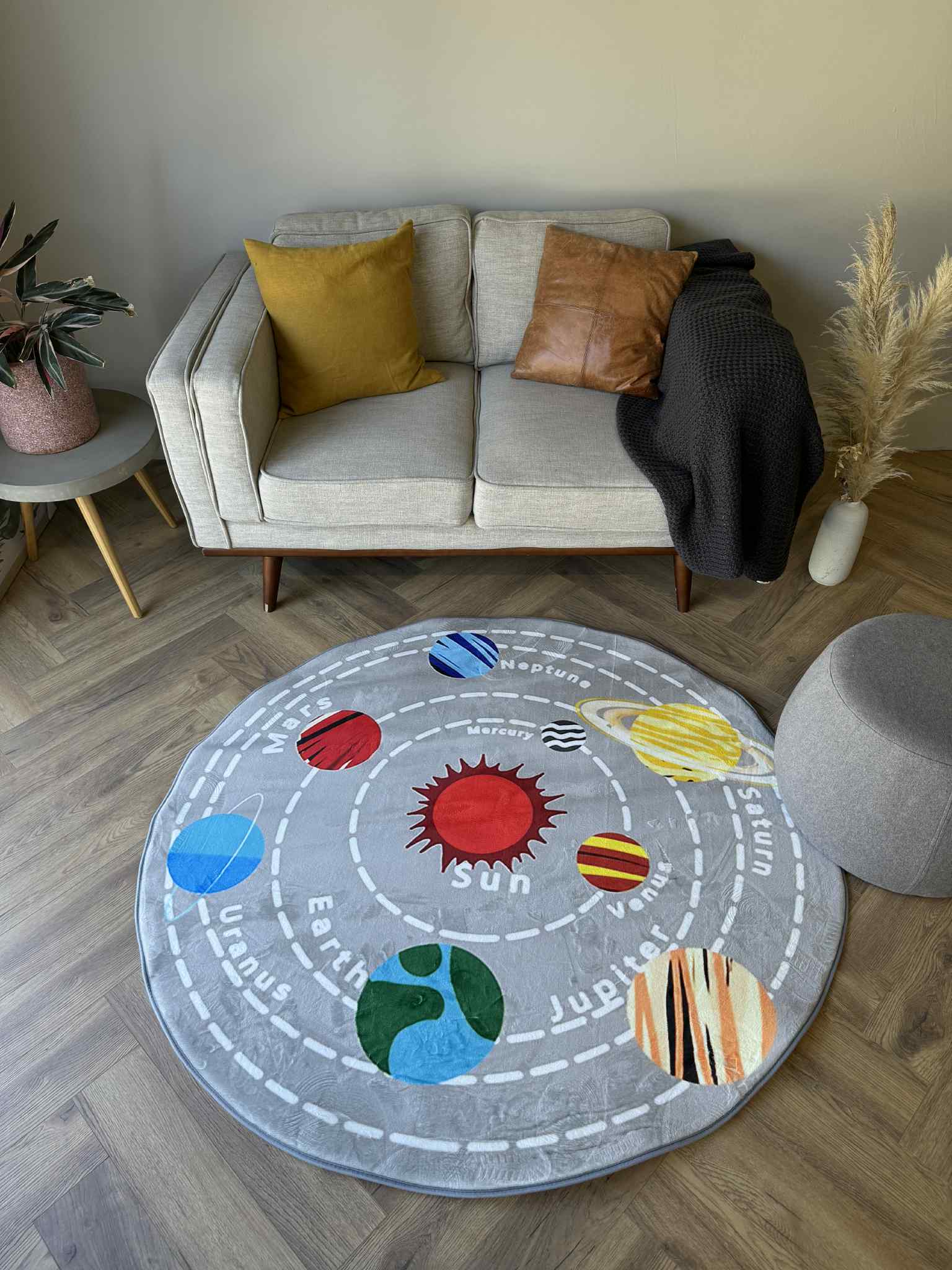 Solar System Kids Round Rug – Learn About Planets and Space 150cm