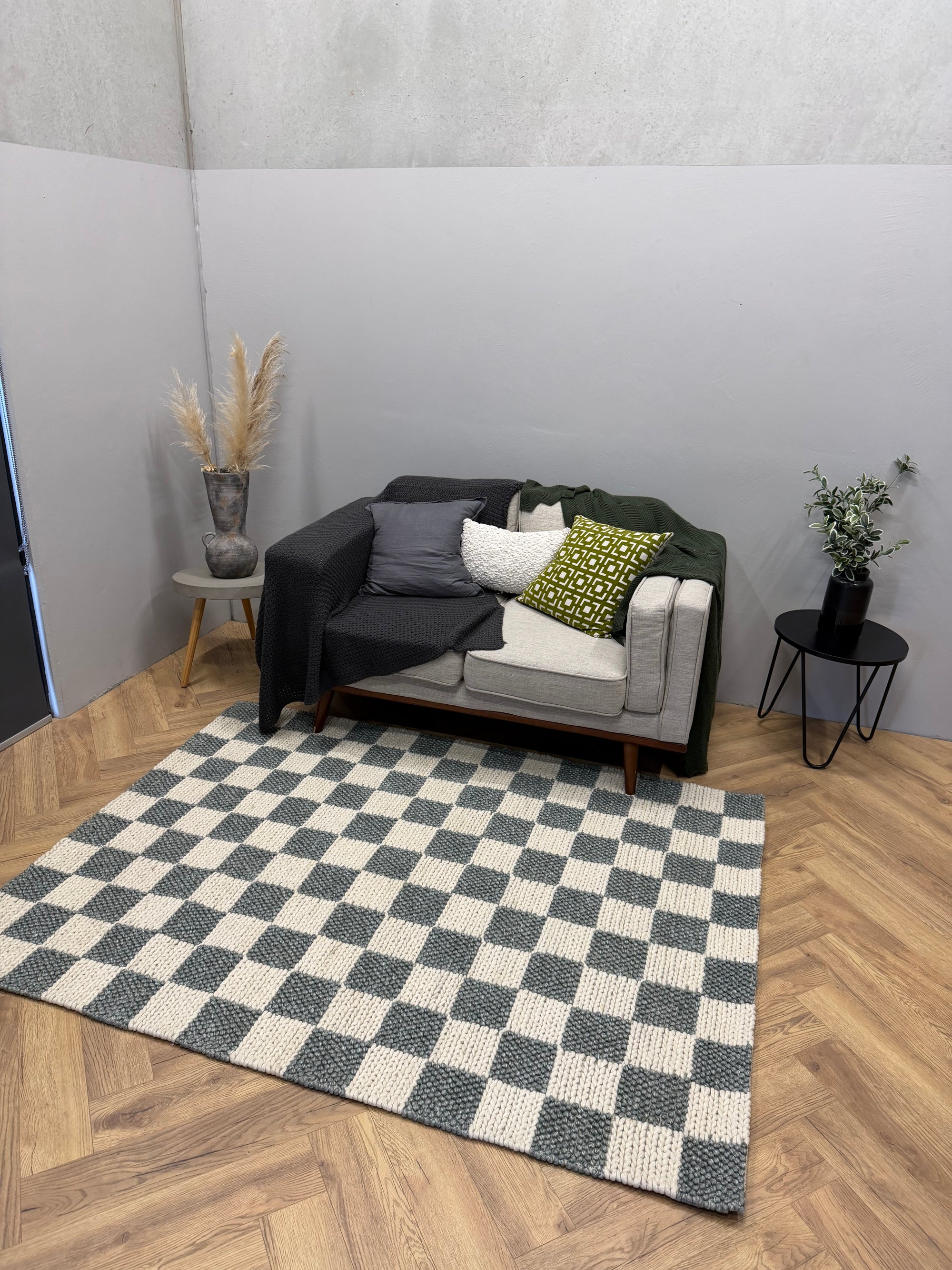 Hudson Silver & Ivory Checker Wool Blend Rug