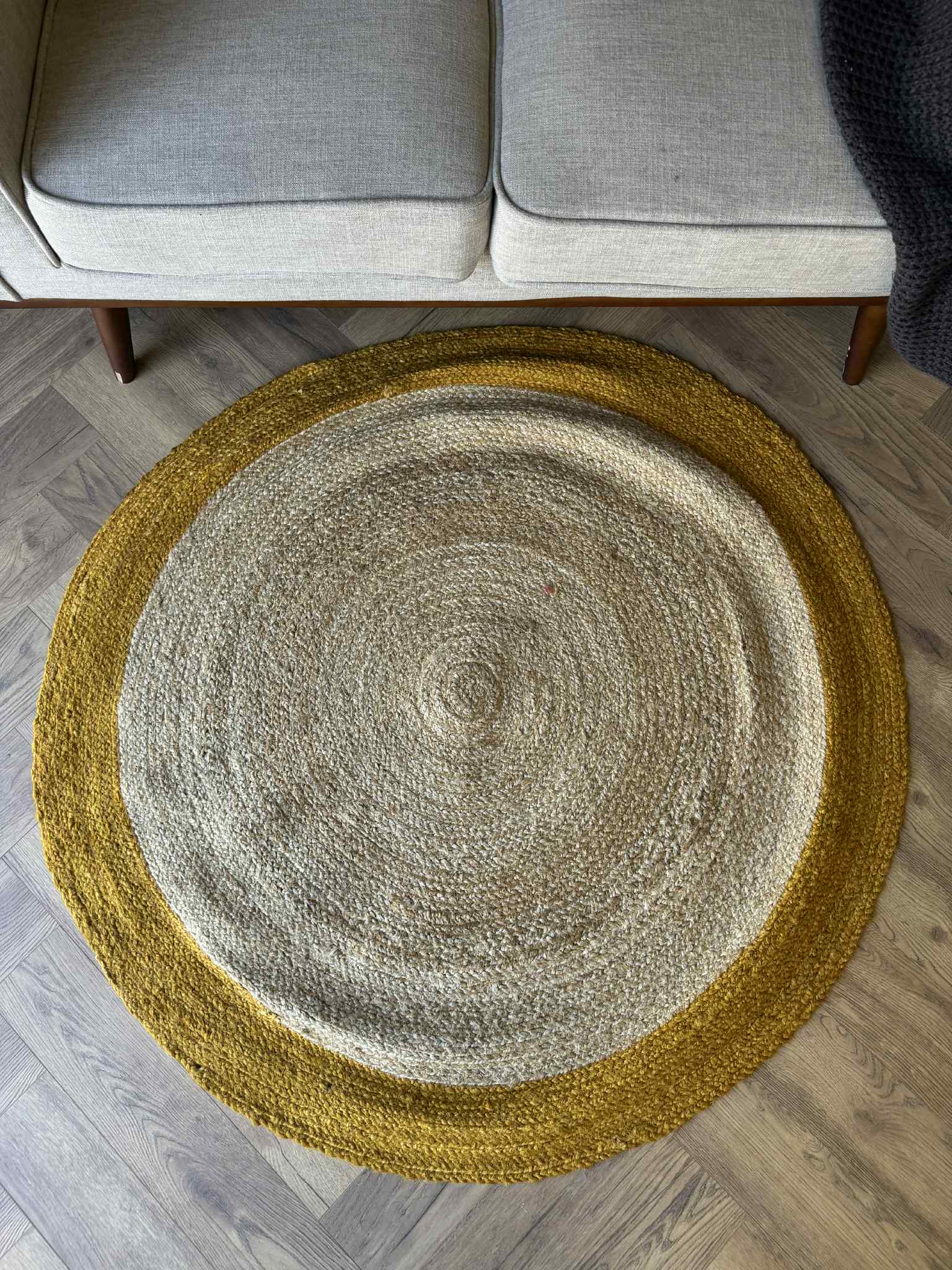 Braided Jute circle mustard rug 130cm