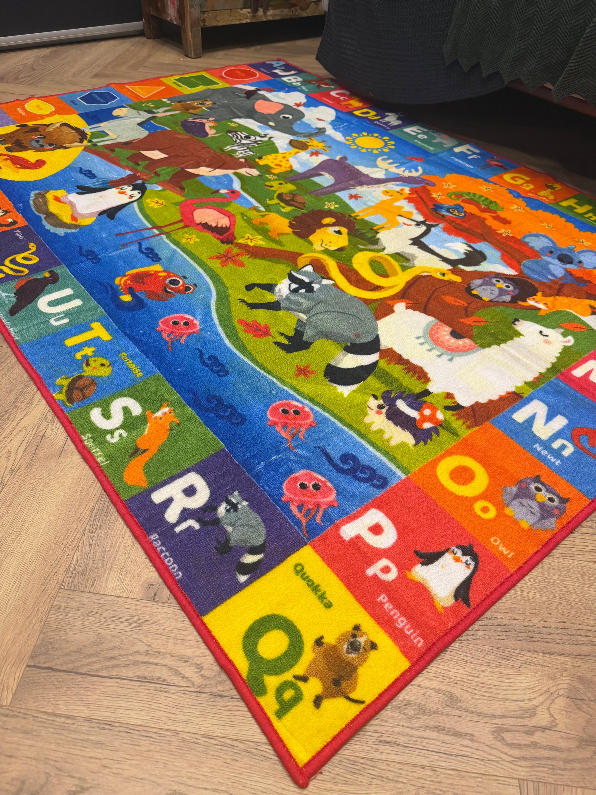 Kids Alphabet Animal Safari Educational Rug 200x100cm