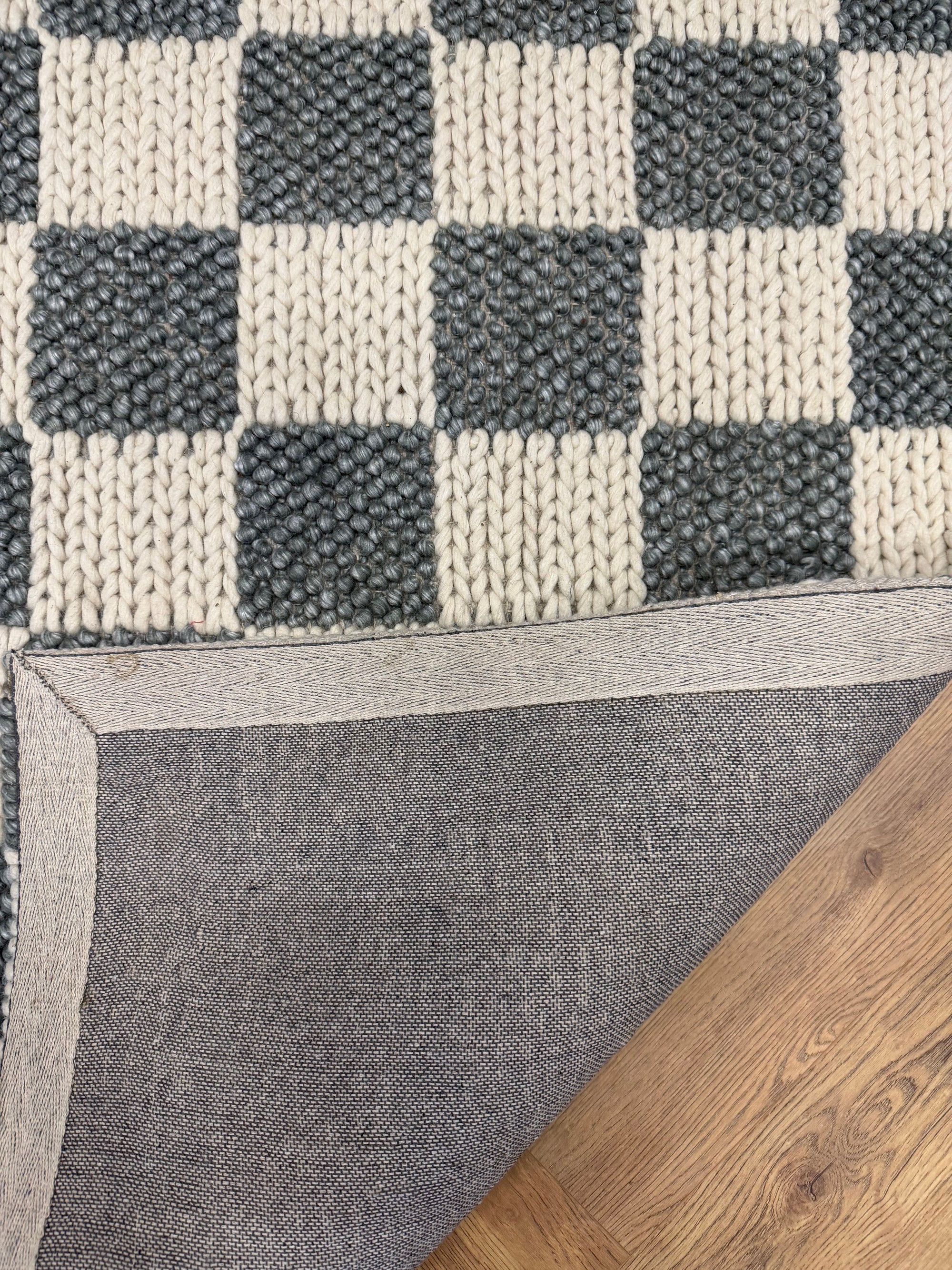 Hudson Silver & Ivory Checker Wool Blend Rug