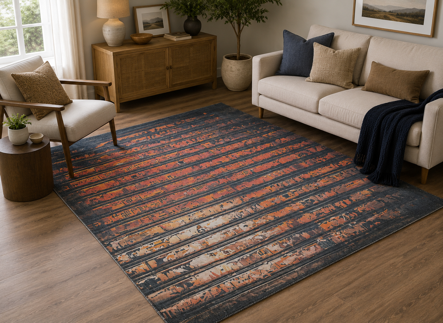 Cozy Machine Washable Abstract Sunset Rug 160×230cm