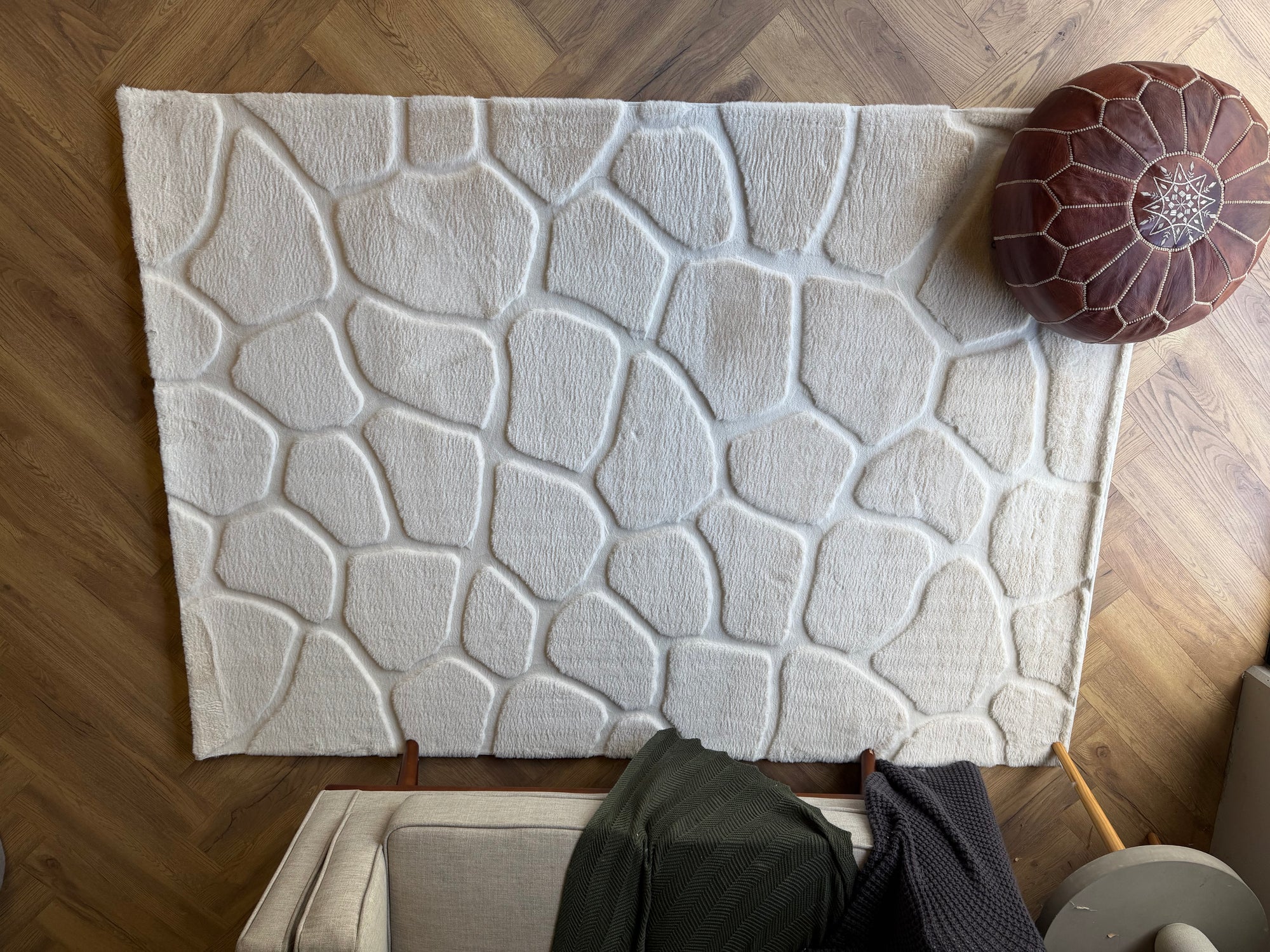 Faux Fur stone cream Ivory Shaggy Rabbit Fur Rug