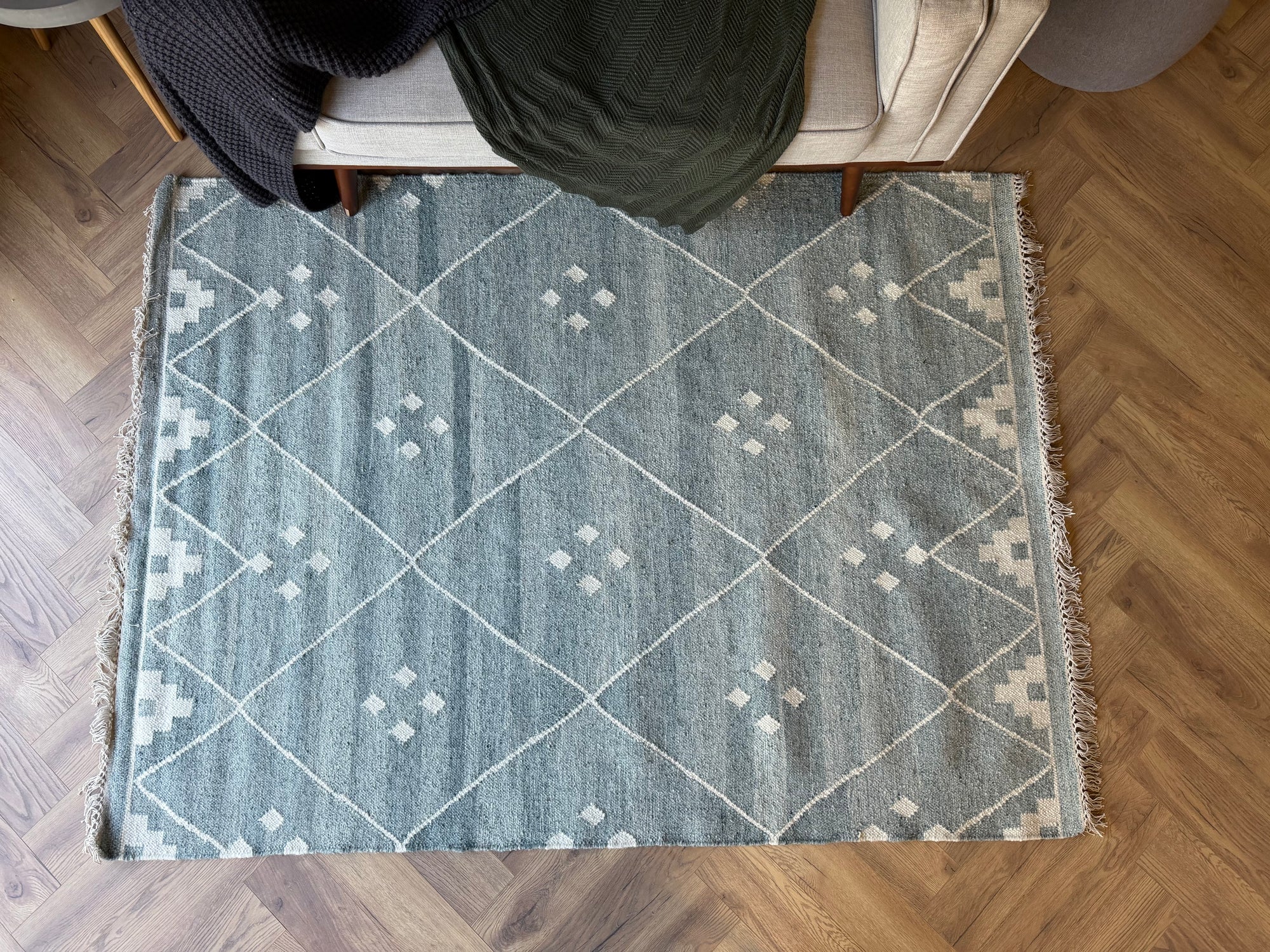 Sahara Mist Flatweave Wool green floor rug