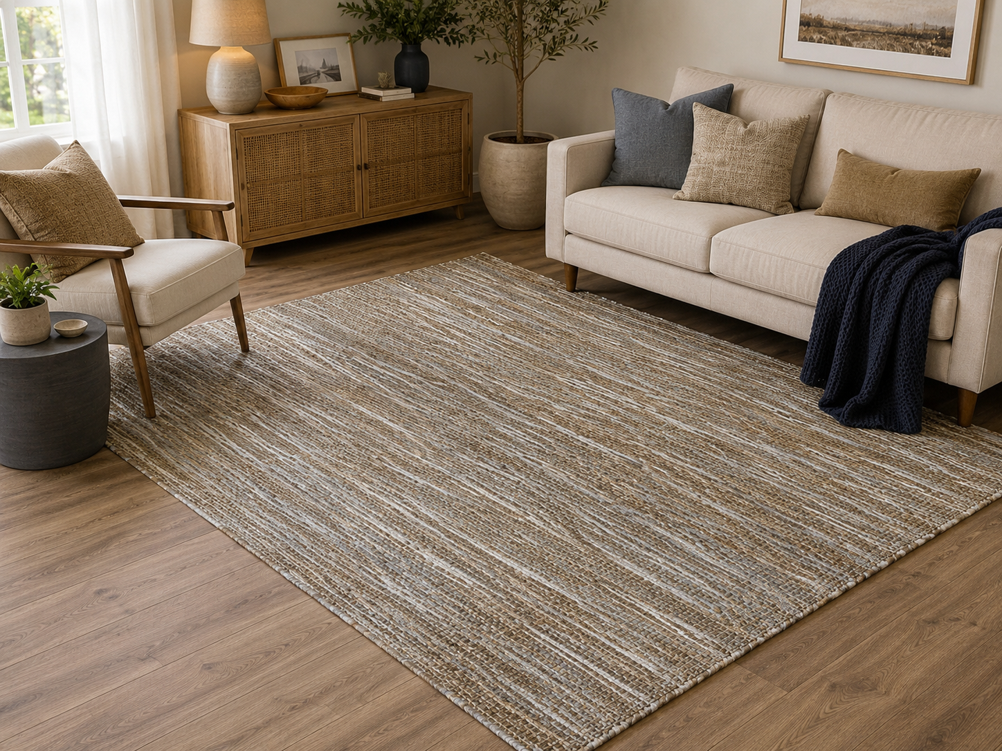 Flat Weave Leather & Jute Natural Rug