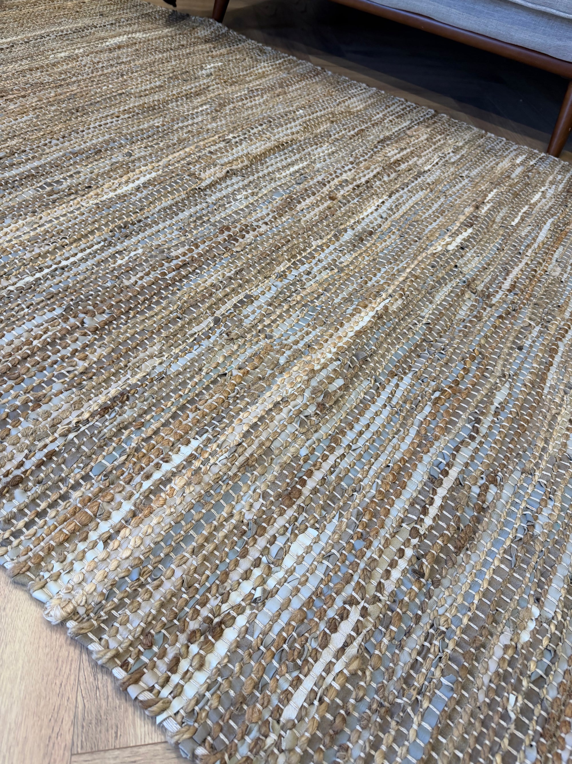 Flat Weave Leather & Jute Natural Rug