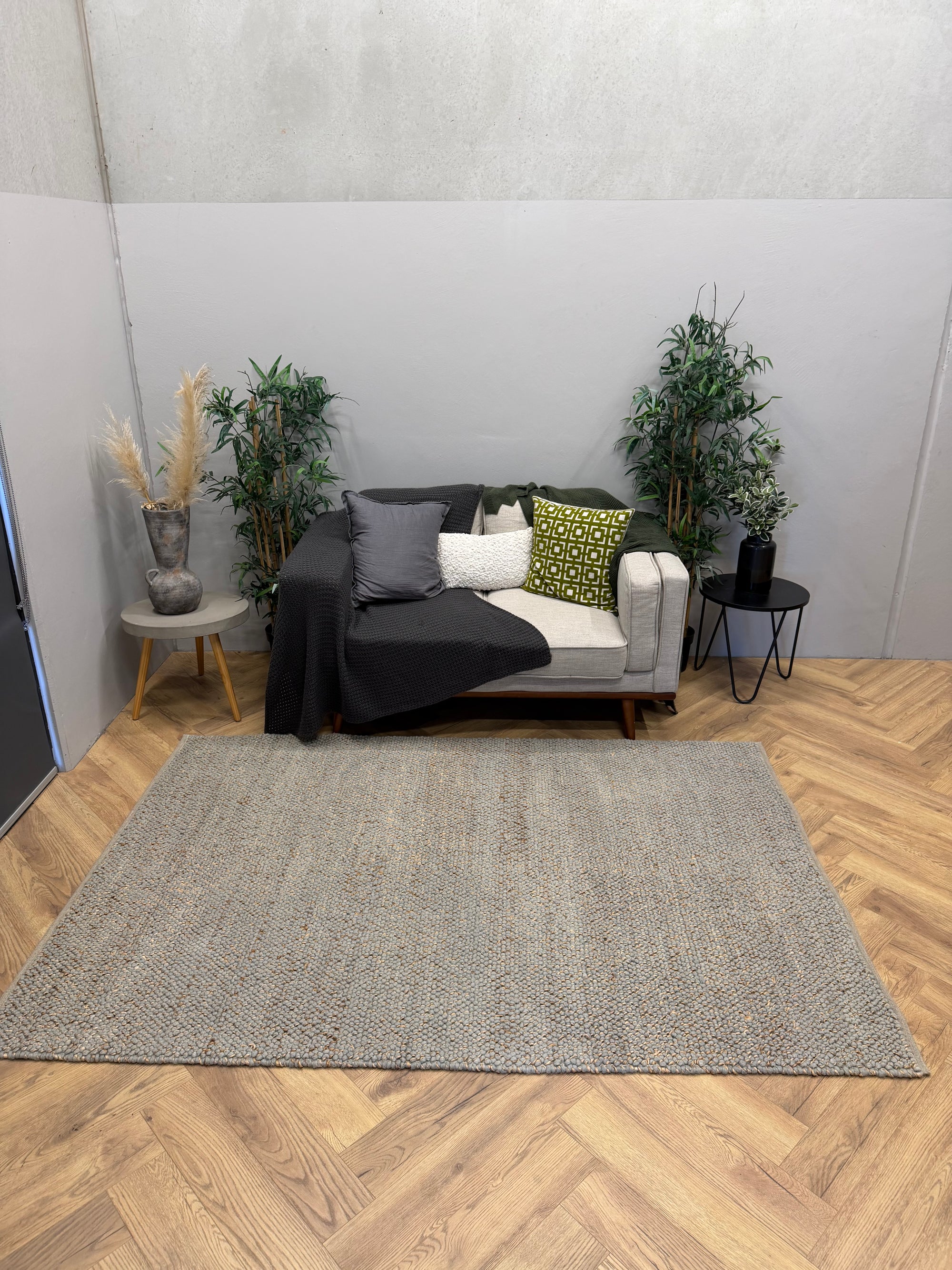 Evie Blue Handwoven Braided Wool Blend Rug