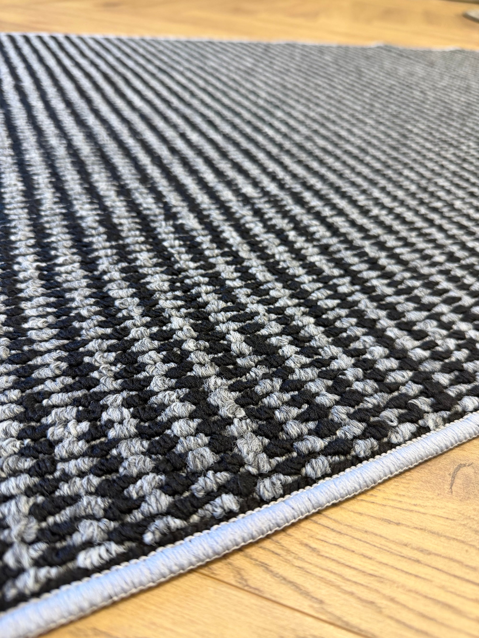 Vela Black & Grey Stripes Hallway Runner, 80cm Wide