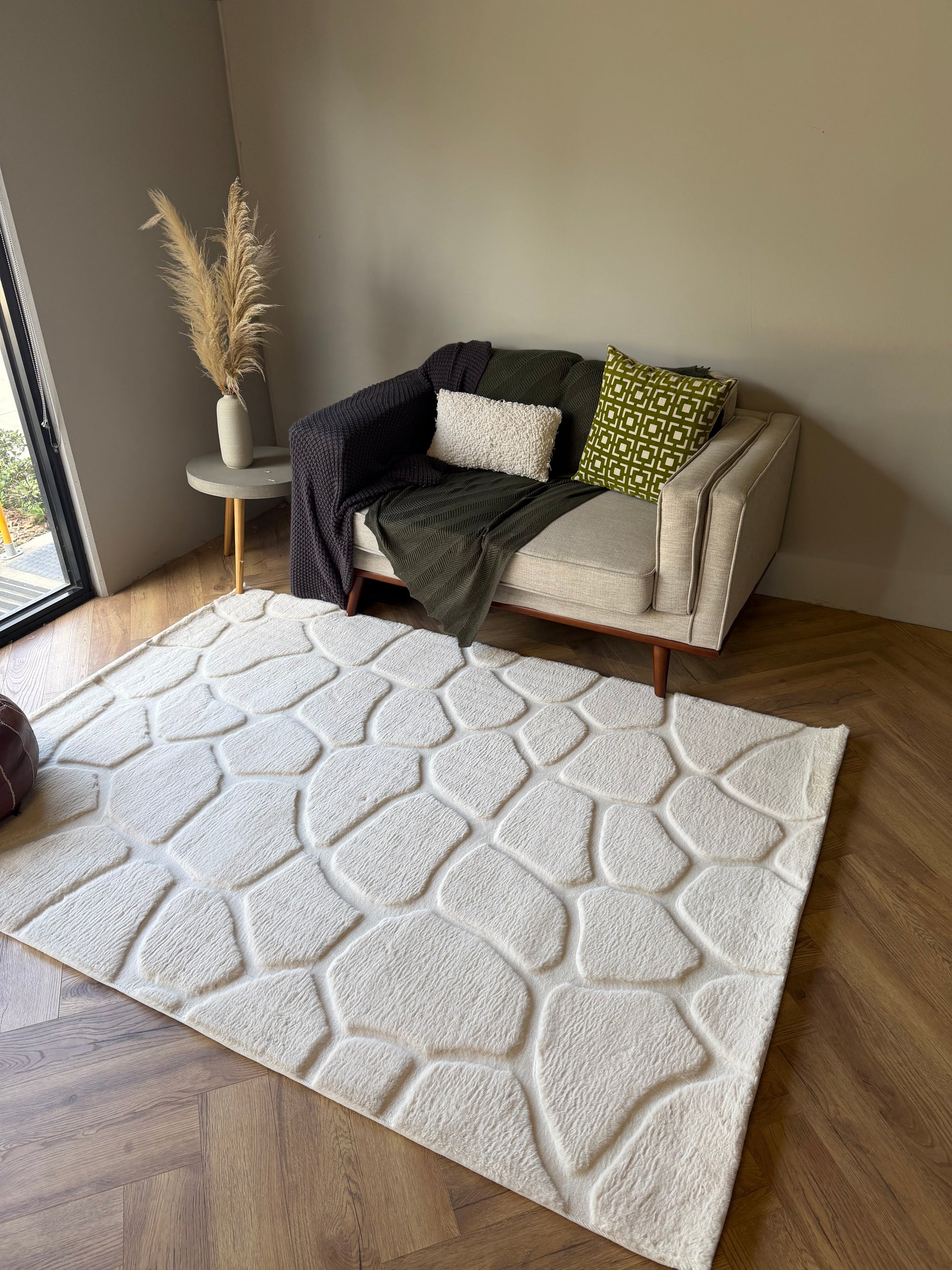 Faux Fur stone cream Ivory Shaggy Rabbit Fur Rug