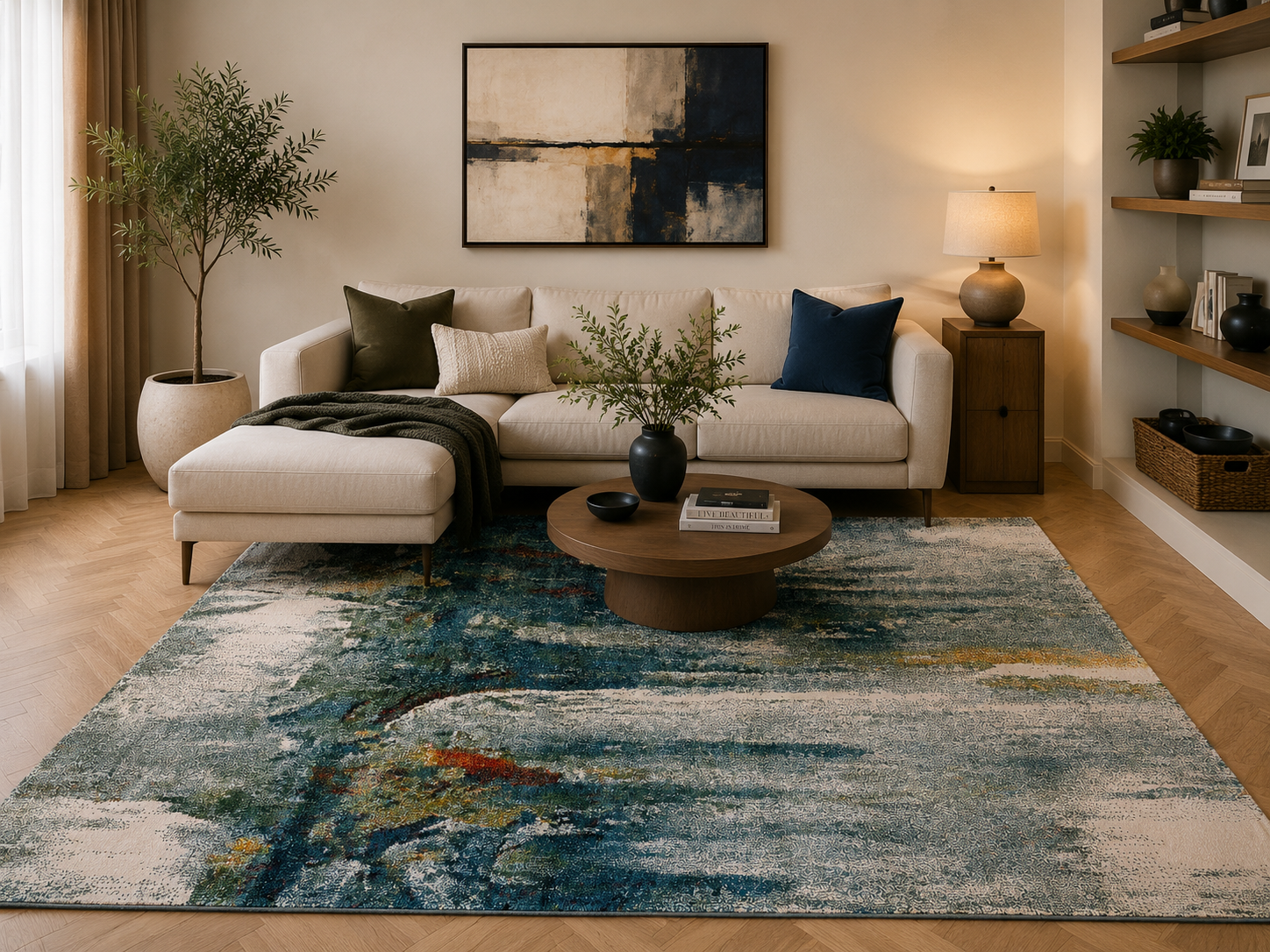 Picasso Cascade Teal colours Modern floor rug