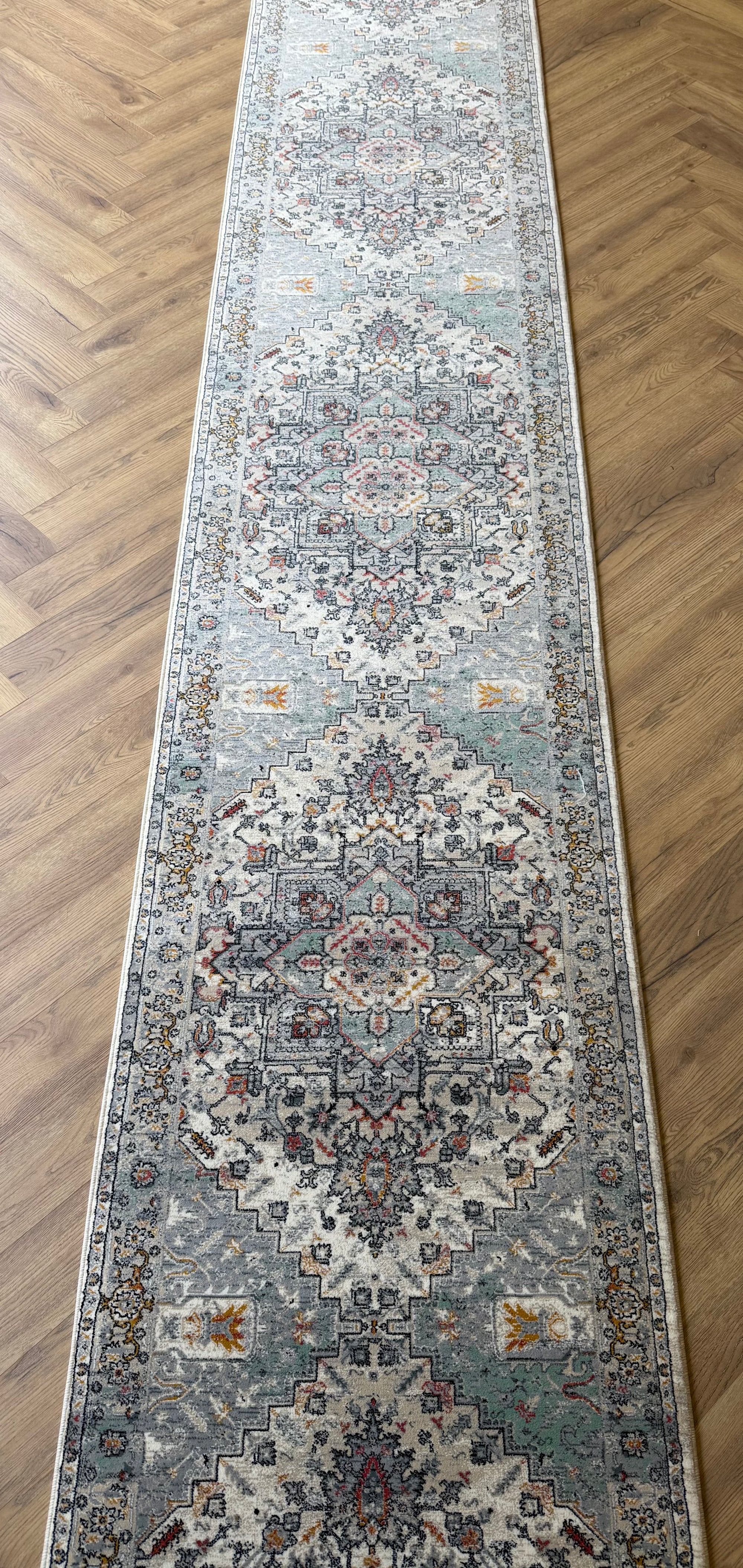 Hive Stone Blue Medallion Transitional Hallway Runner In 80 CM Wide