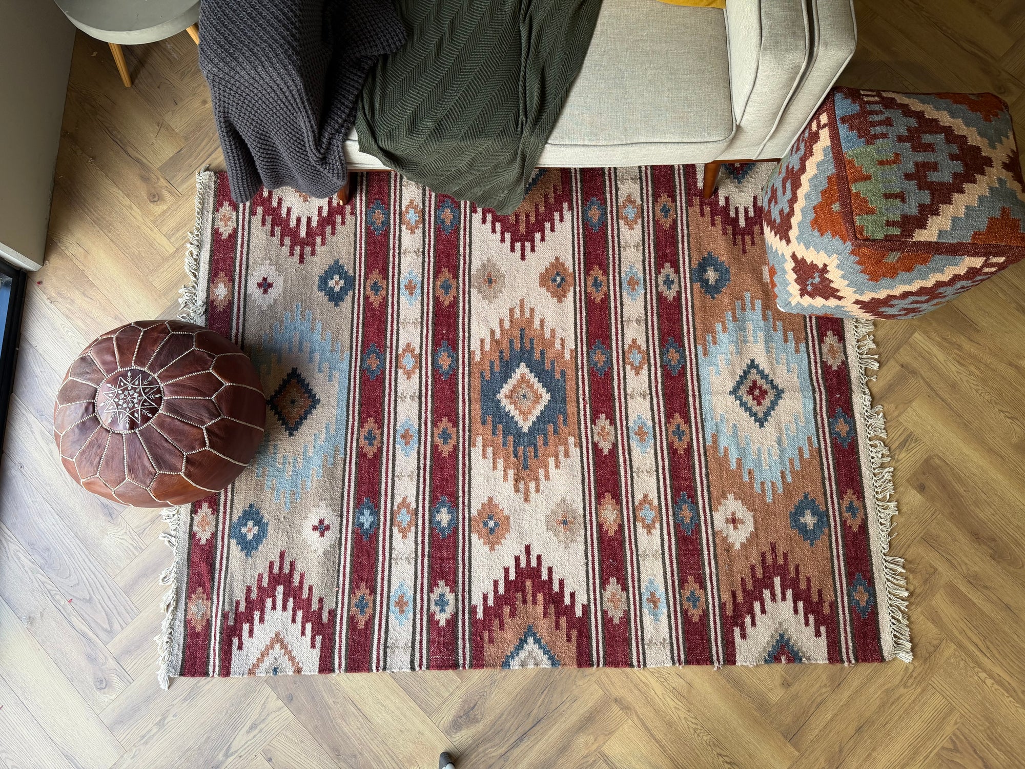 Sahara Nomad kilim Tribal Rug – Rust & Sky