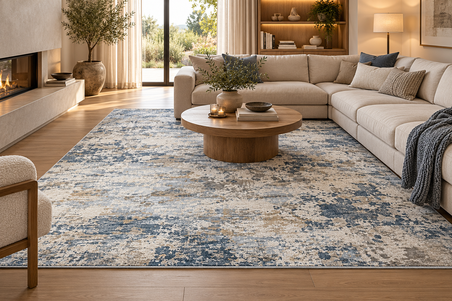 Spring Machine Washable Blue Beige Abstract Rug 180x270cm
