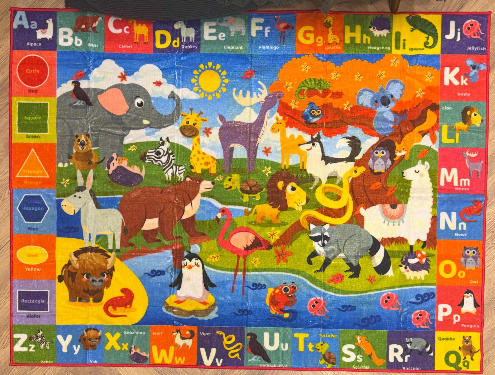 Kids Alphabet Animal Safari Educational Rug 200x100cm