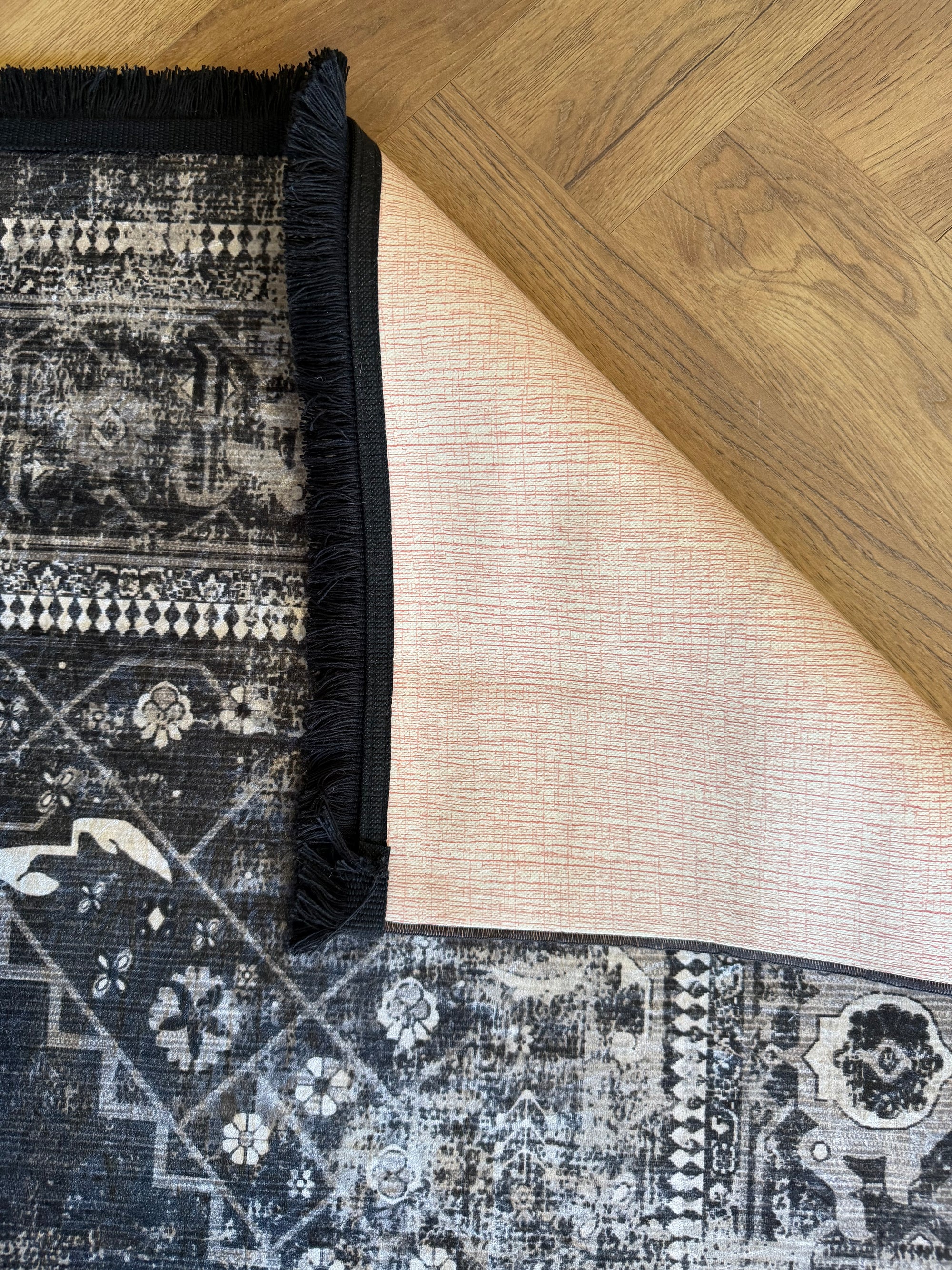 Flosker Machine Washable Vintage Charcoal Rug 150x230