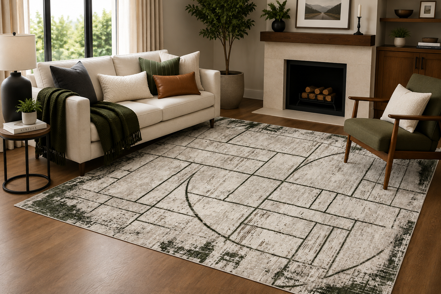 Betty Ivory Sage Mosaic Rug