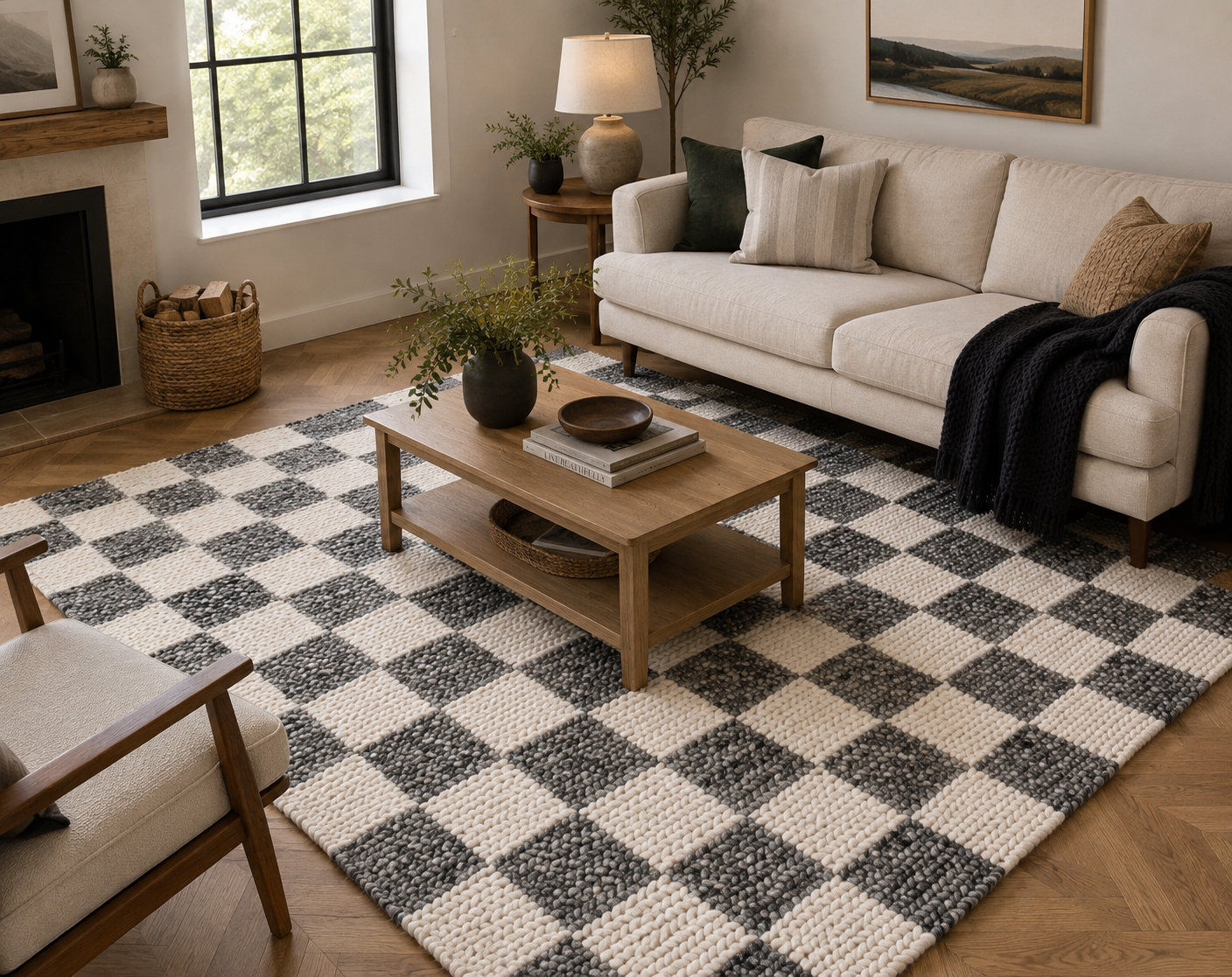 Hudson Silver & White Checker Wool Blend Rug