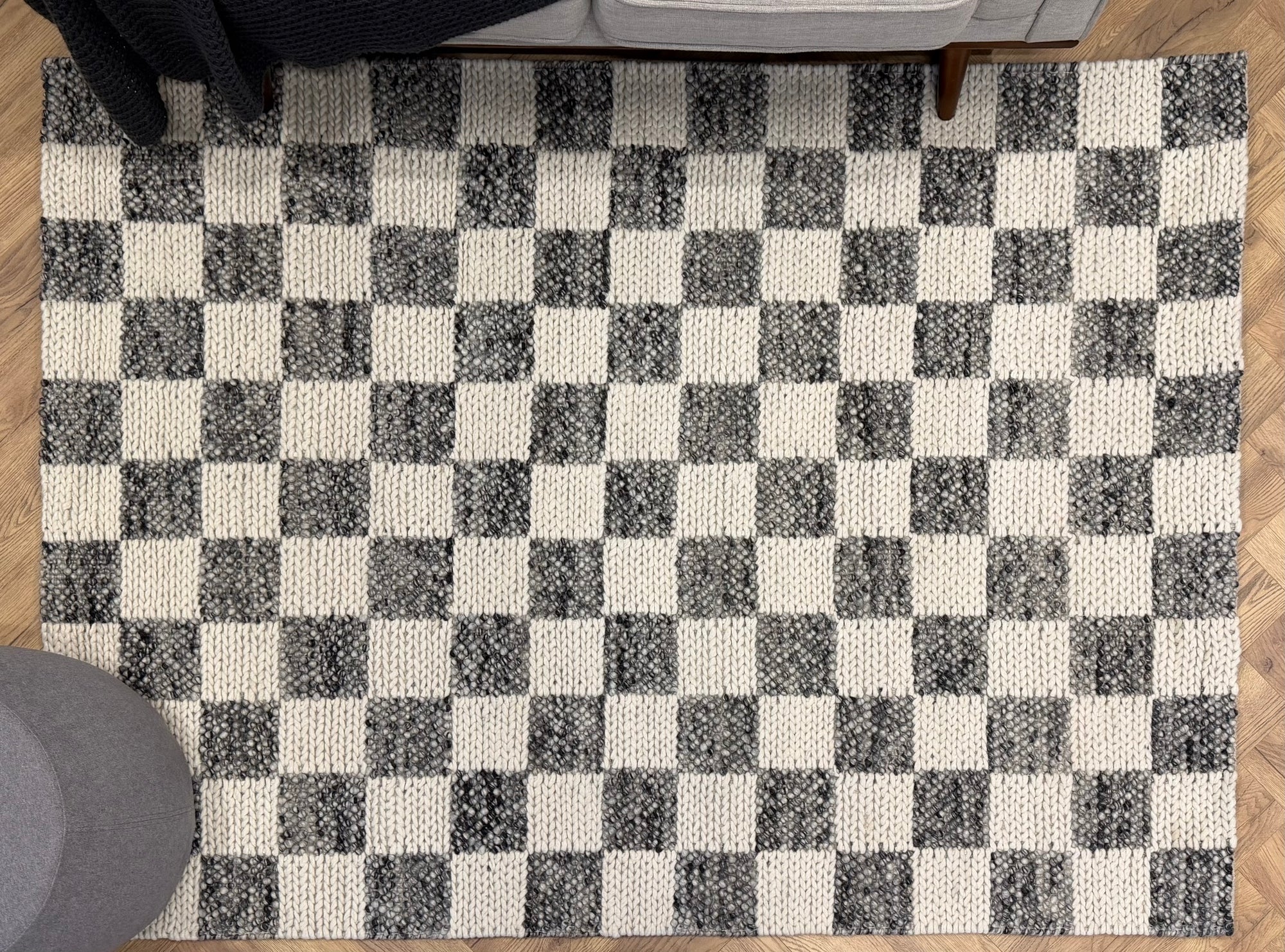 Hudson Silver & White Checker Wool Blend Rug