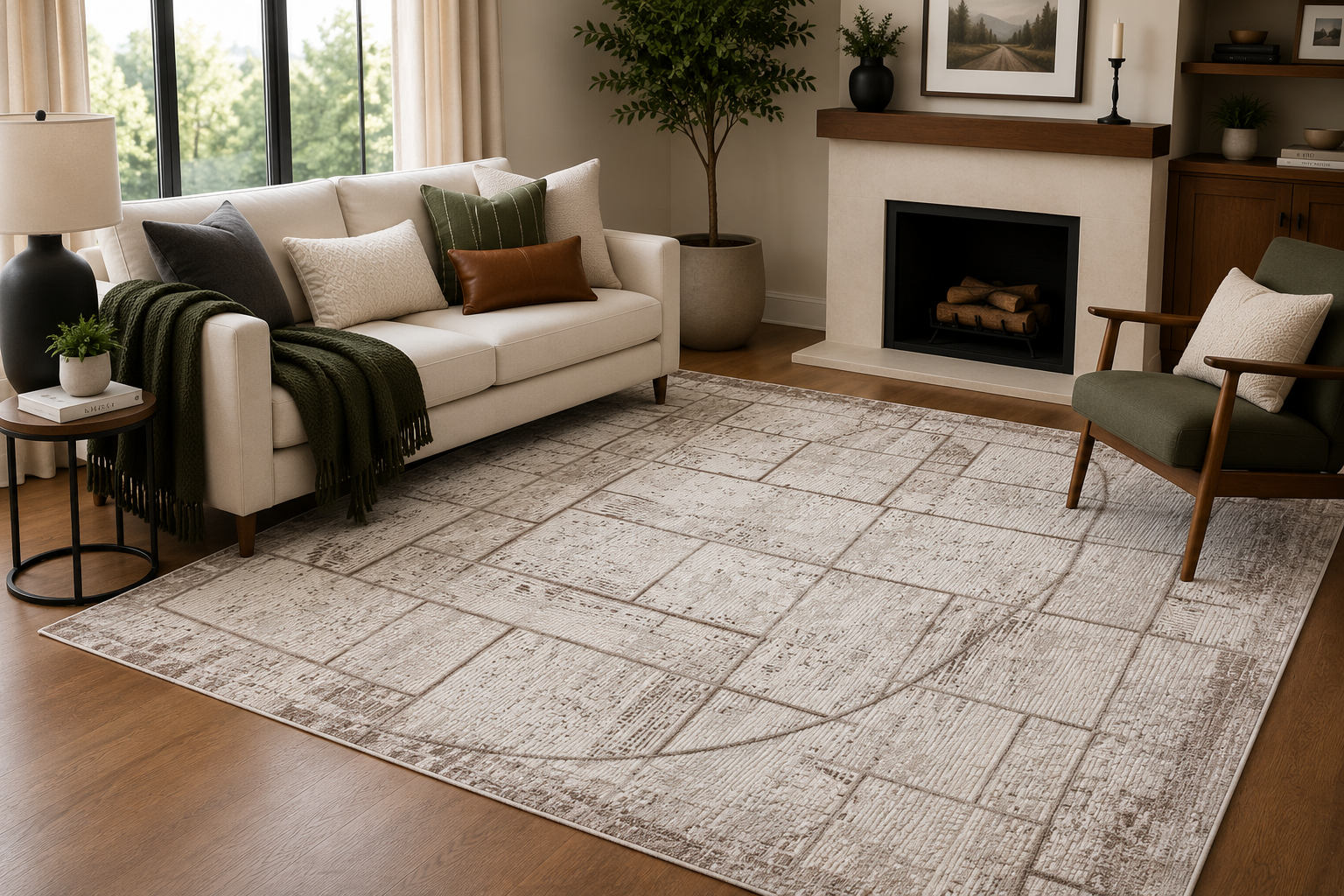 Betty Mosaic Cream beige Gold Rug