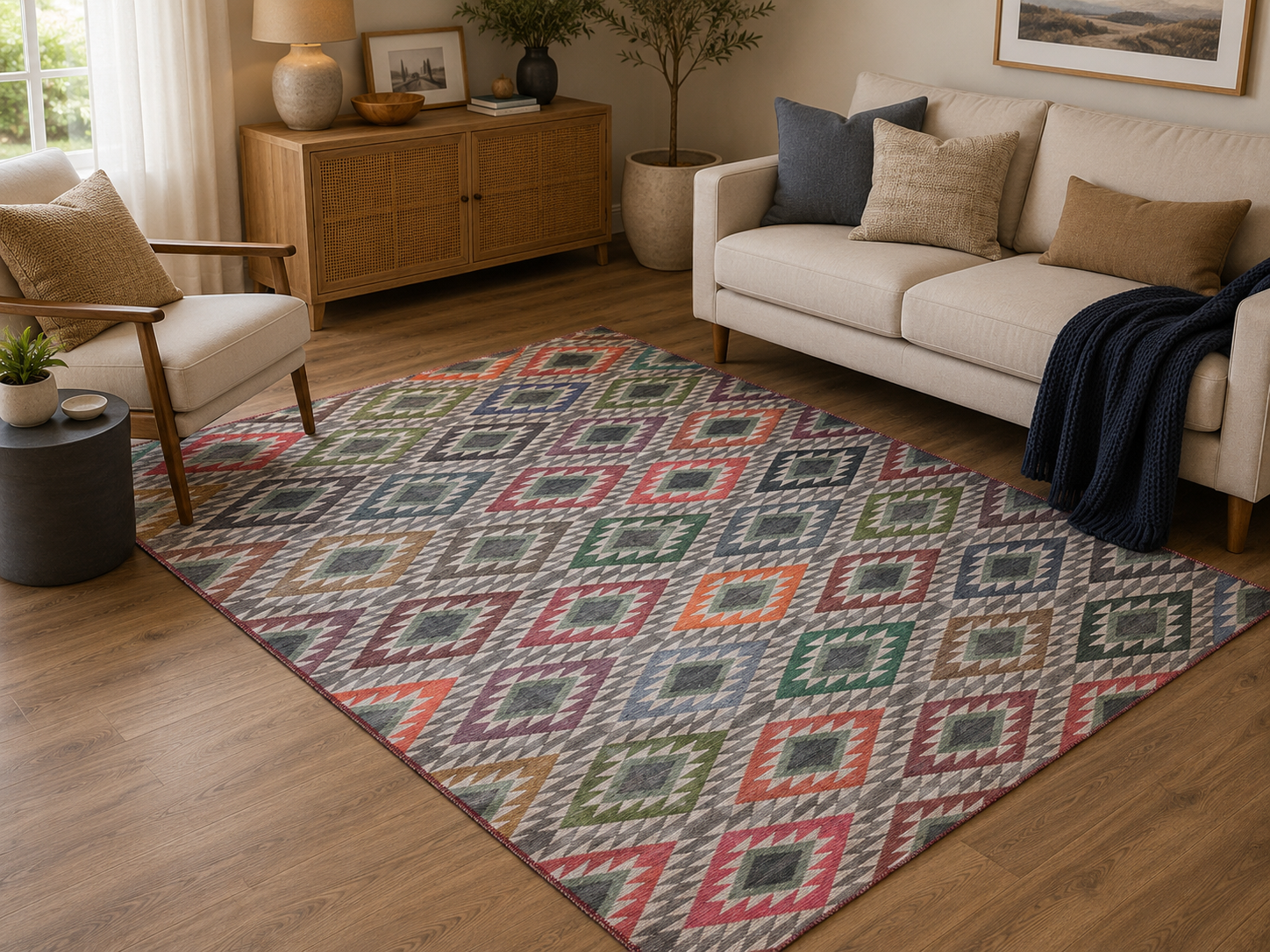 Cozy Machine Washable Diamond Mosaic Rug 160×230cm