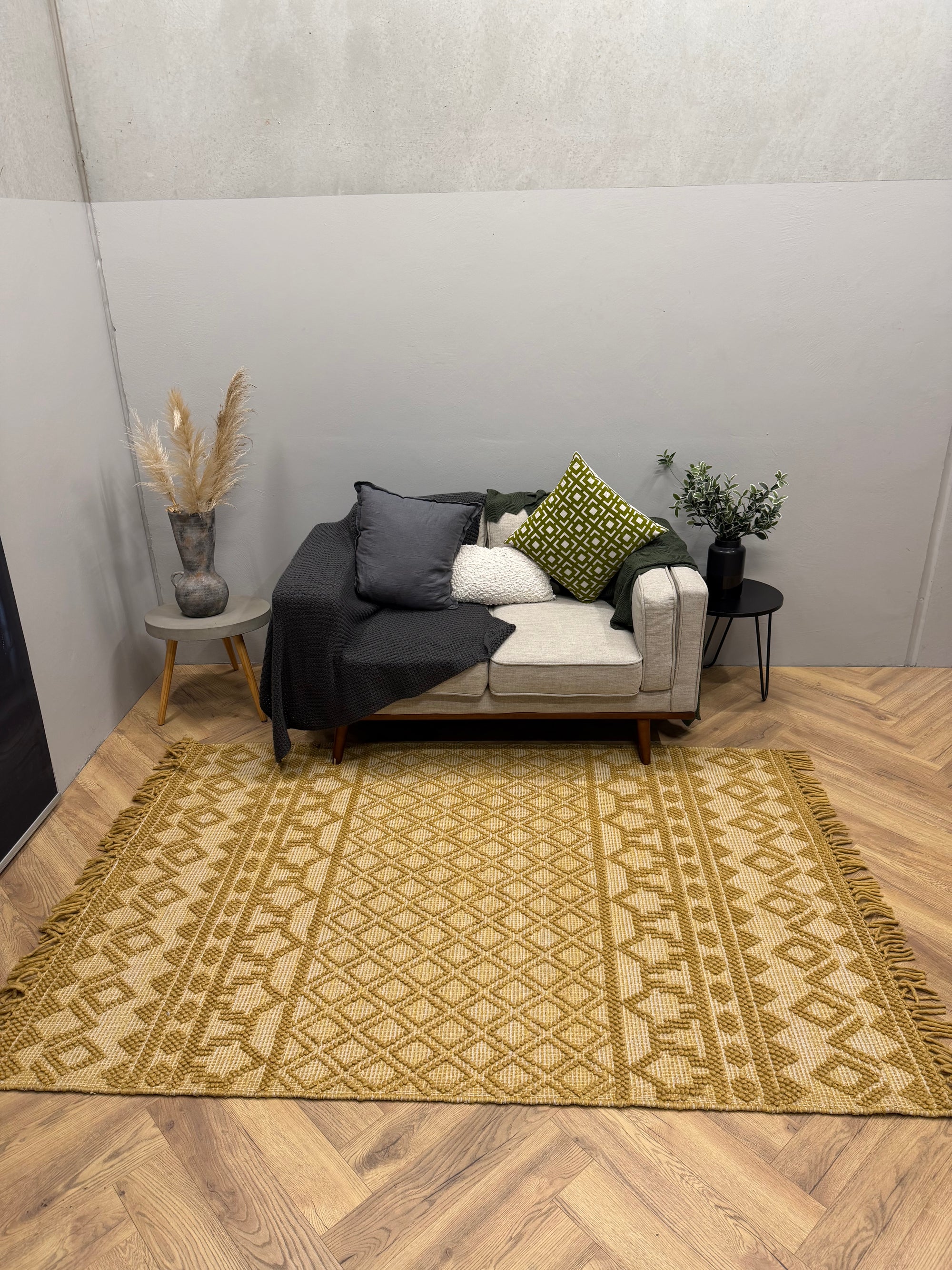 Tulum Natural Mustard Knotted Wool 160 x 230 cm Rug