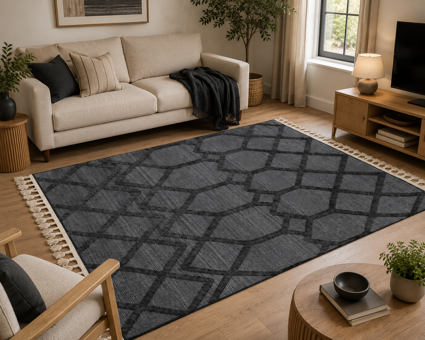 Urban Grid Textured Rug – Charcoal