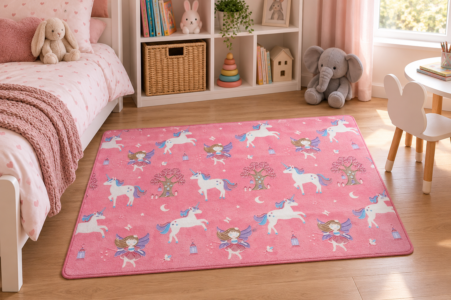 Pink Unicorn & Fairy Fantasy Kids Rug 100x150cm