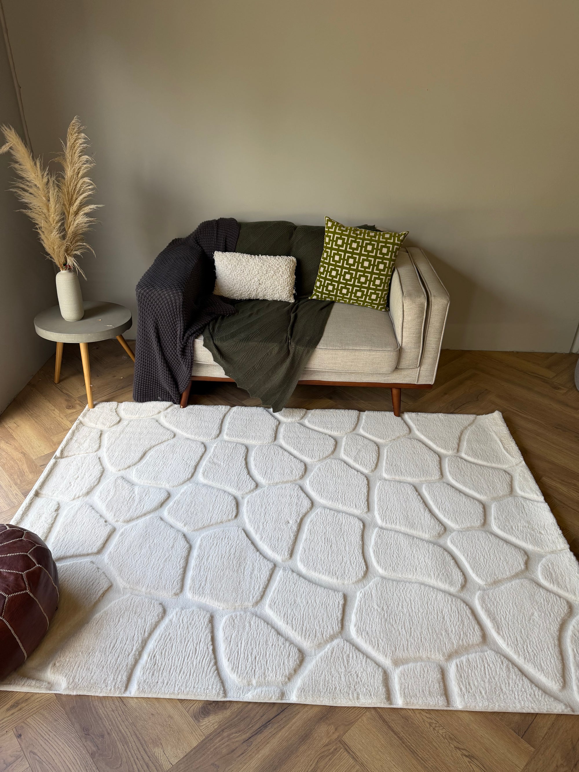 Faux Fur stone cream Ivory Shaggy Rabbit Fur Rug