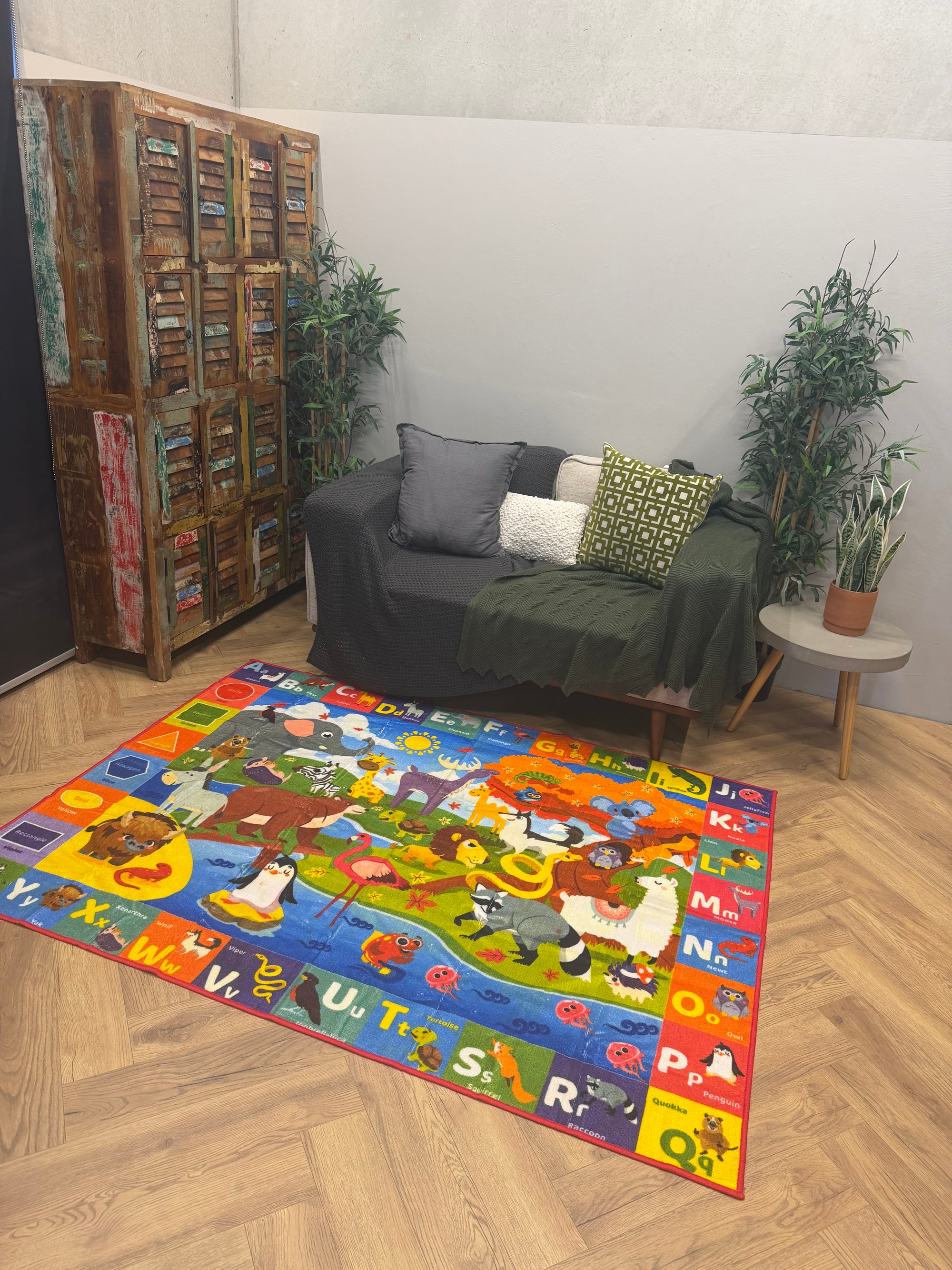Kids Alphabet Animal Safari Educational Rug 200x100cm