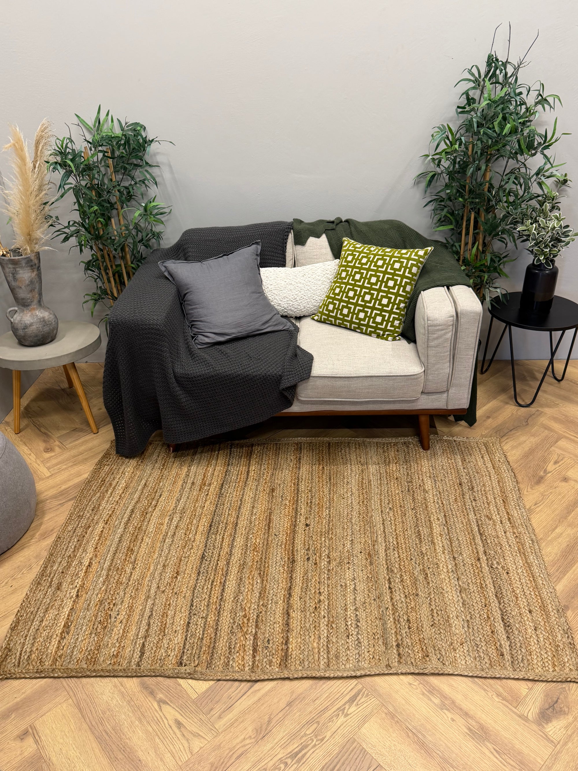 Haven Natural Braided Jute lines Rug