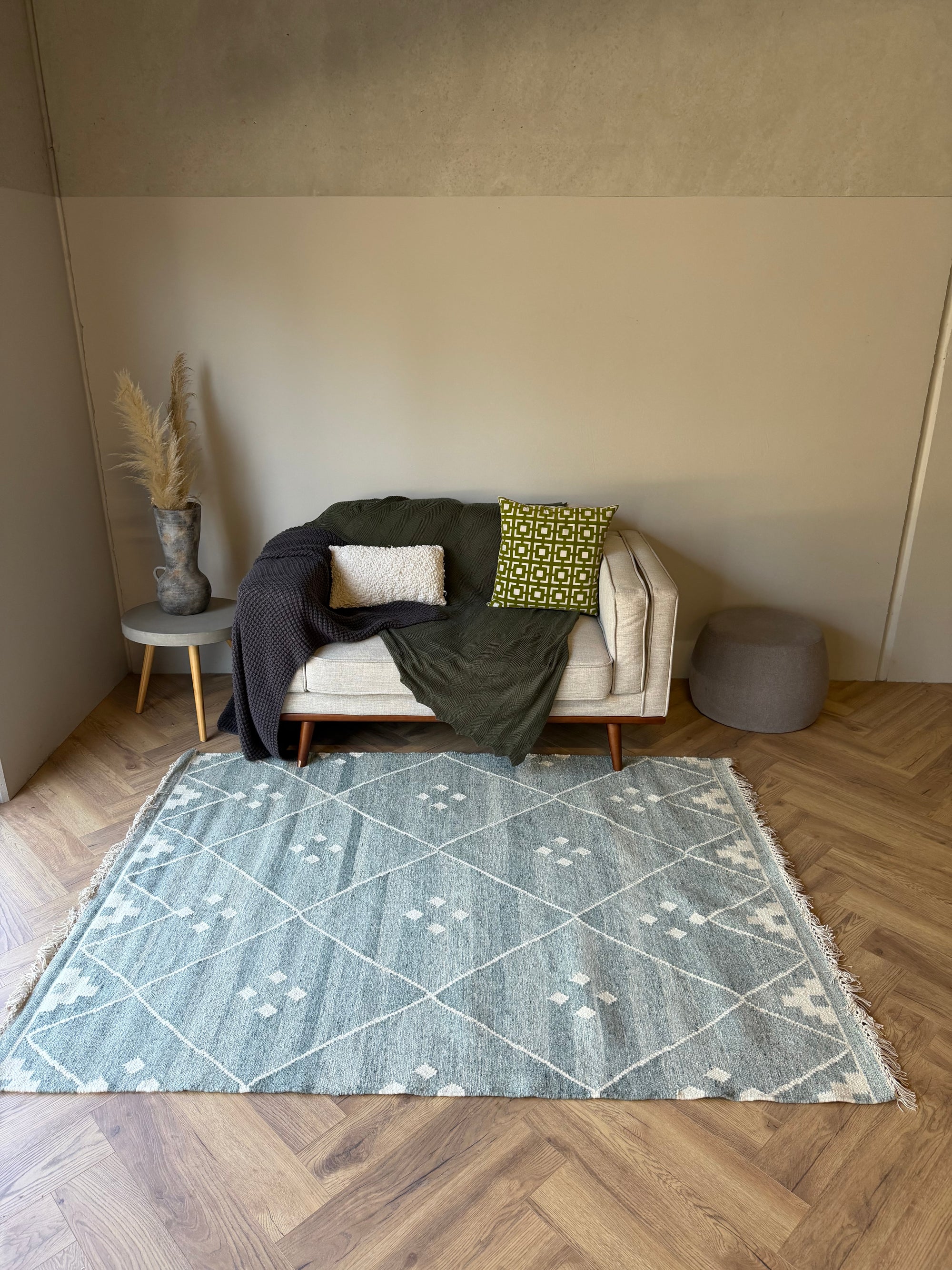 Sahara Mist Flatweave Wool green floor rug