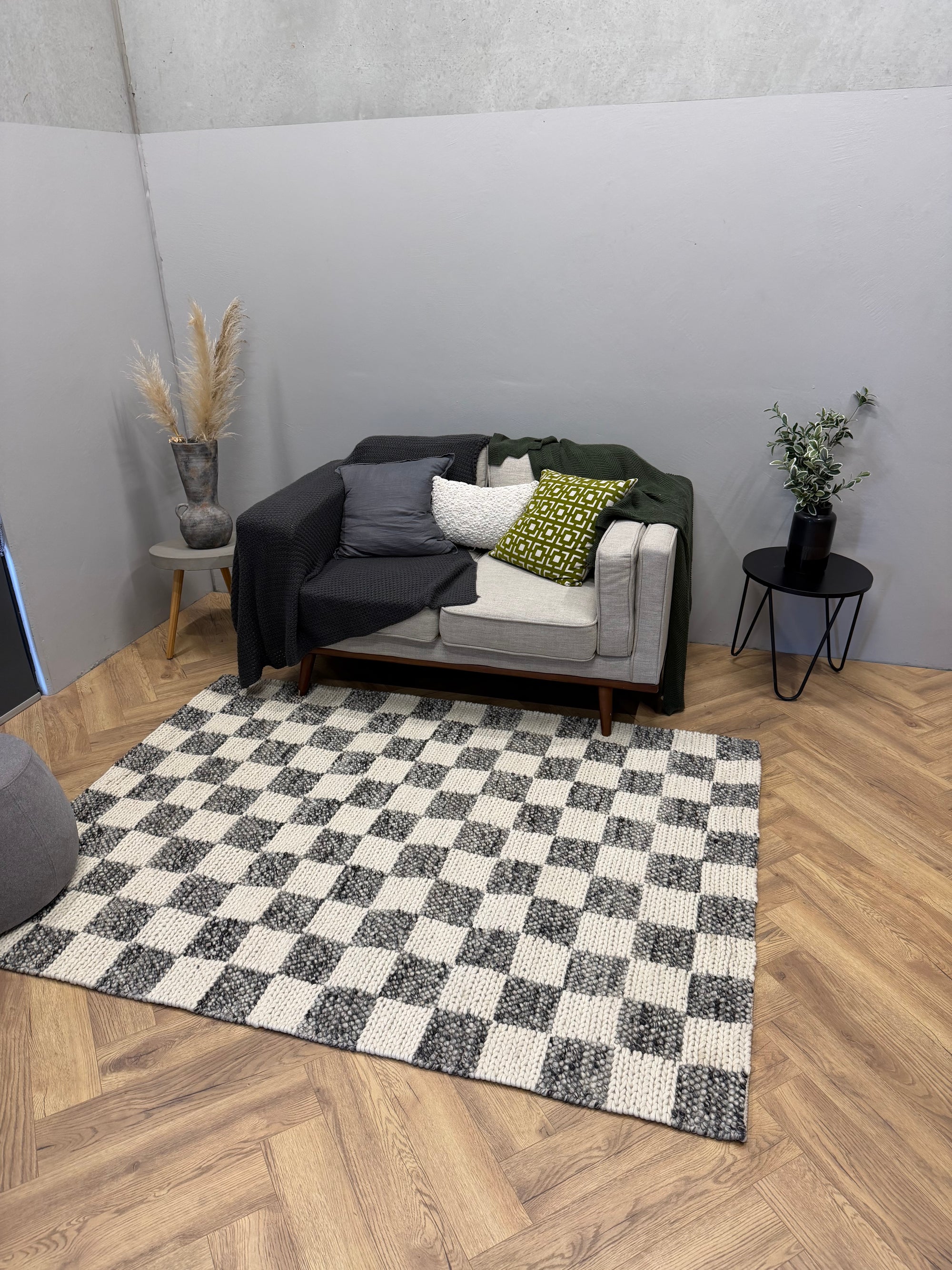 Hudson Silver & White Checker Wool Blend Rug
