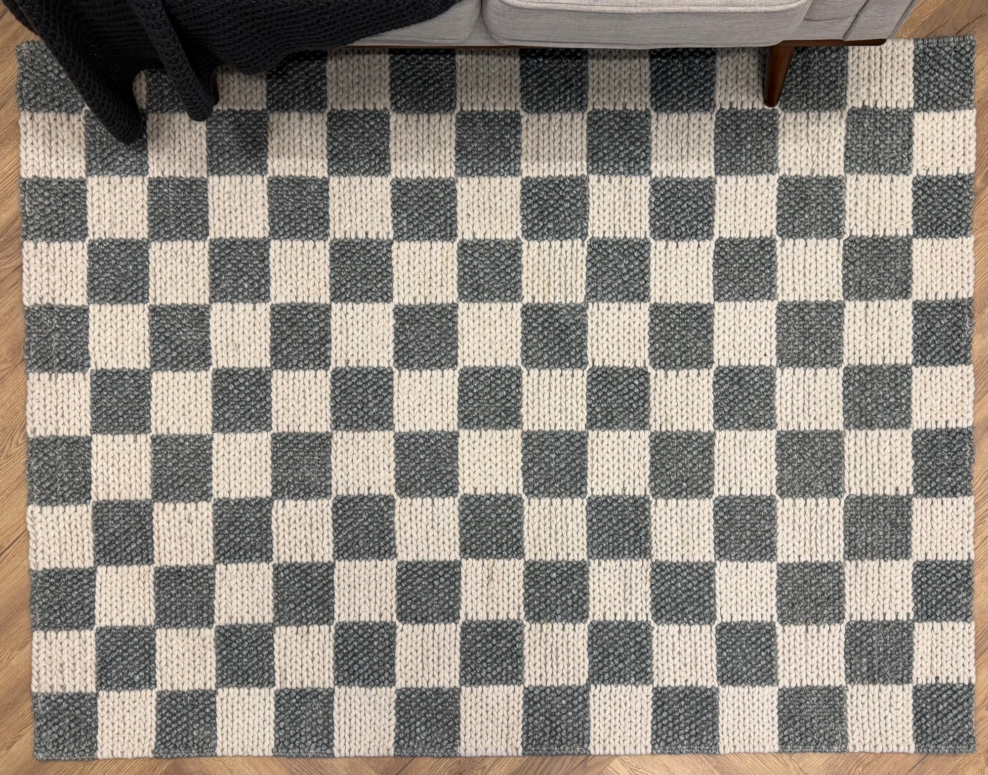 Hudson Silver & Ivory Checker Wool Blend Rug